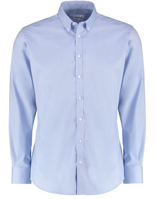Kustom Kit KK182 Mens LS Stretch Oxford Shirt - Light Blue