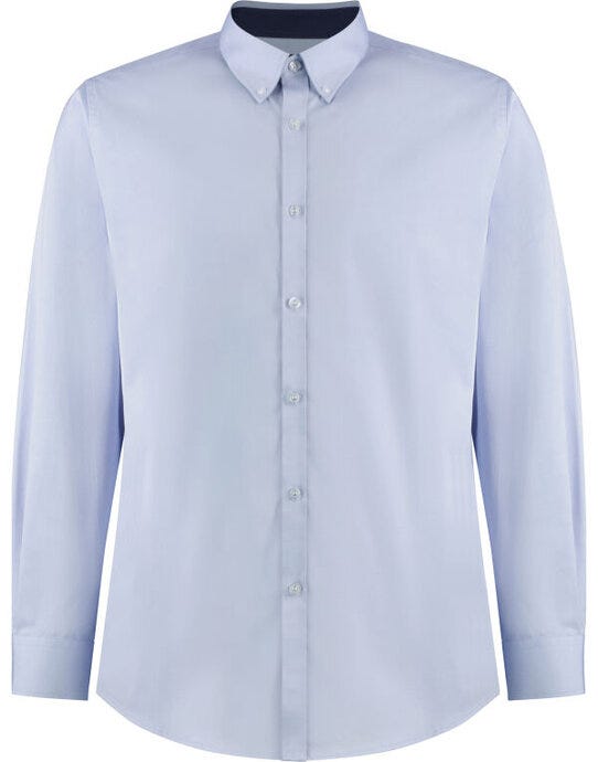 Kustom Kit KK190 Mens LS Contrast BDC Shirt - Light Blue/Navy