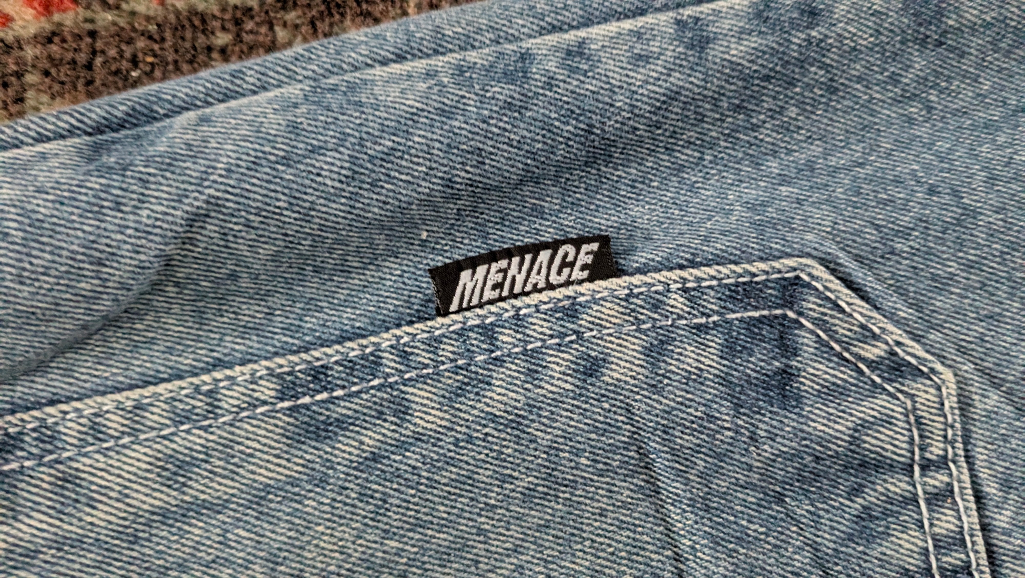 Menace Vintage Jeans W34 L32 Embroidered Patch Baggy Fit USA Made Hip Hop 90s - USASTARFASHION