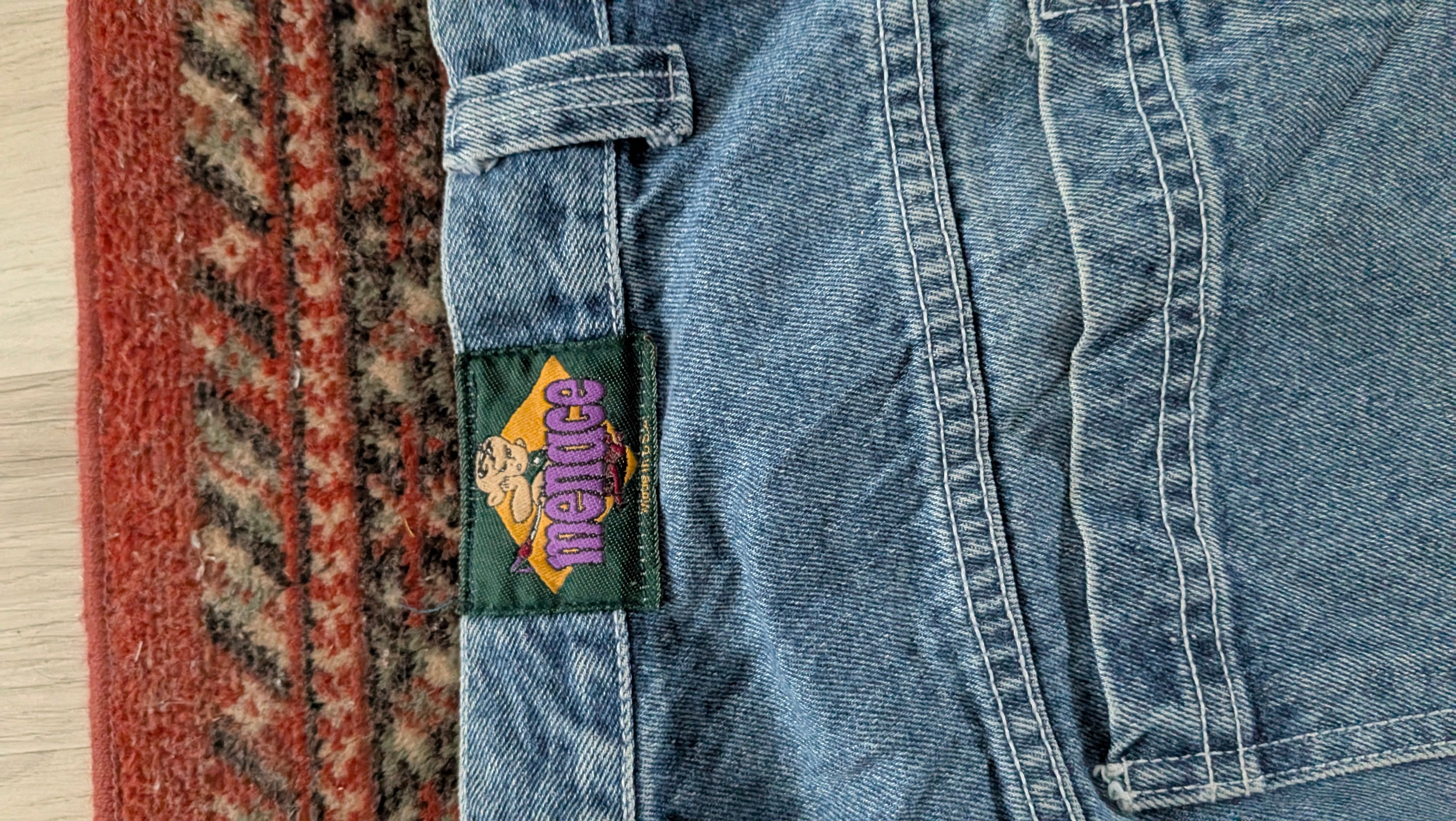Menace Vintage Jeans W34 L32 Embroidered Patch Baggy Fit USA Made Hip Hop 90s - USASTARFASHION