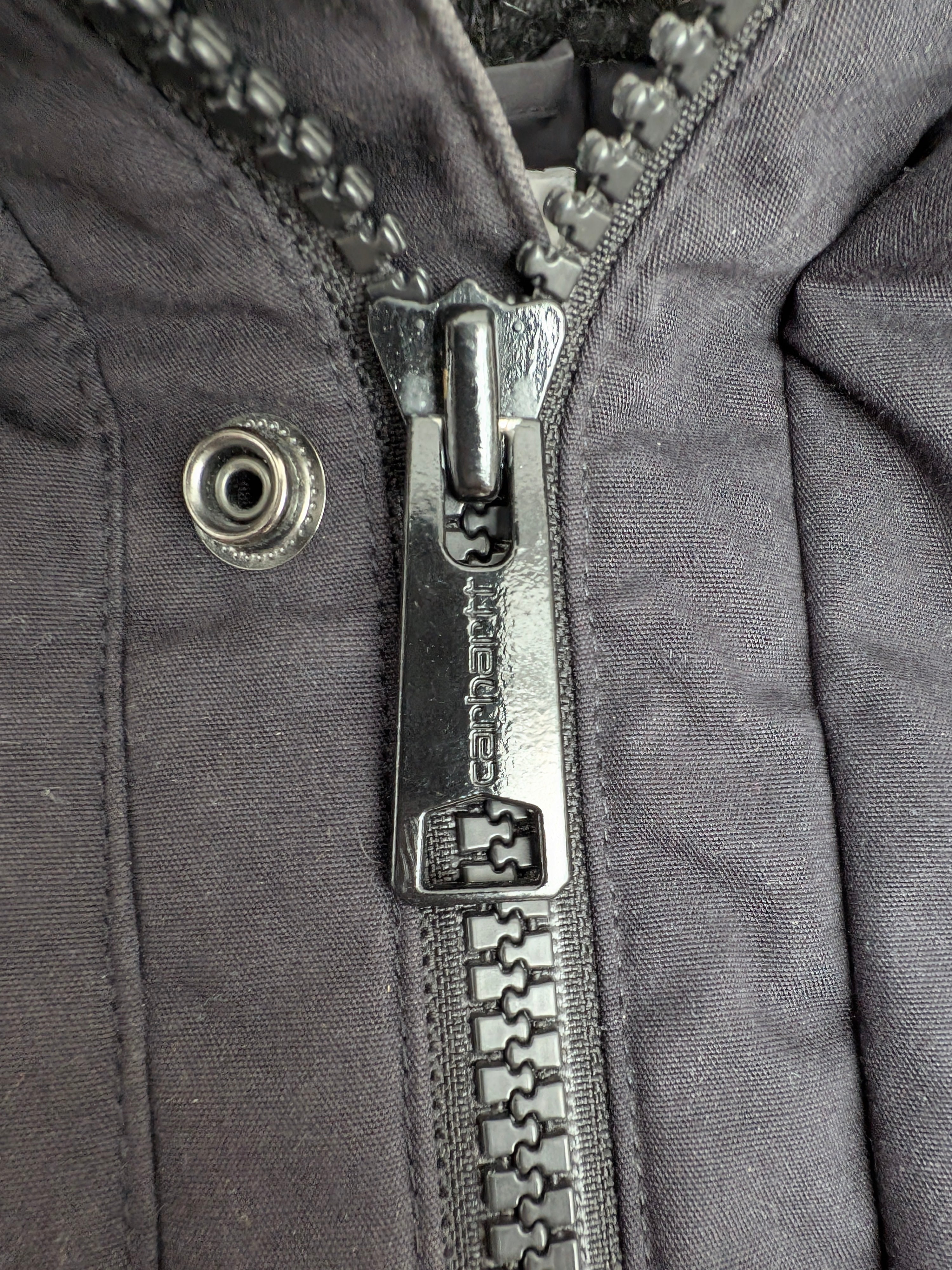 Carhartt WIP Trapper Jacket Black Faux Fur Hood Men’s Size S Small Winter Parka - USASTARFASHION