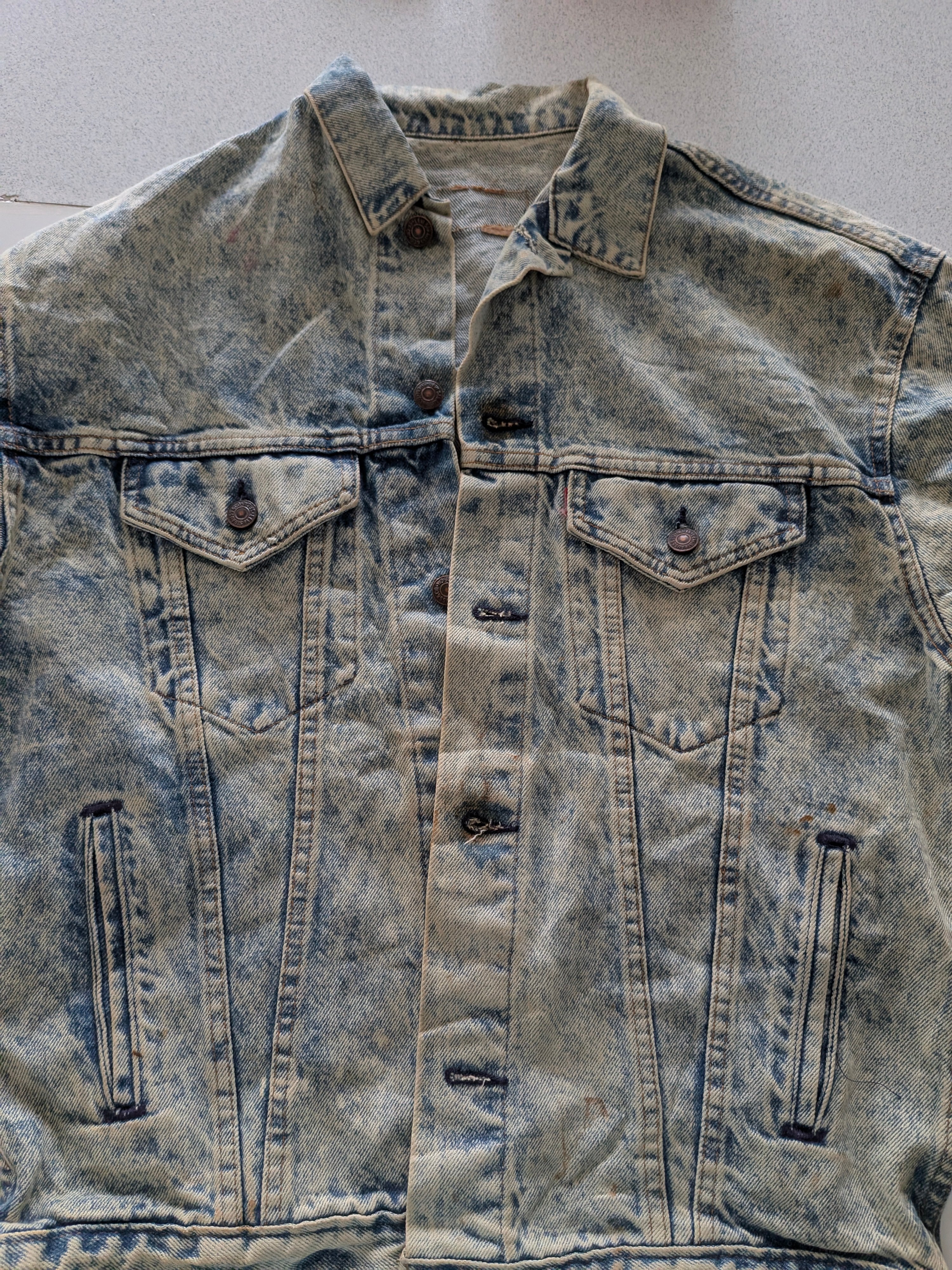 Vintage Levi’s Denim Jacket Acid Wash Made in USA 80s 90s Blue Jean XL - USASTARFASHION