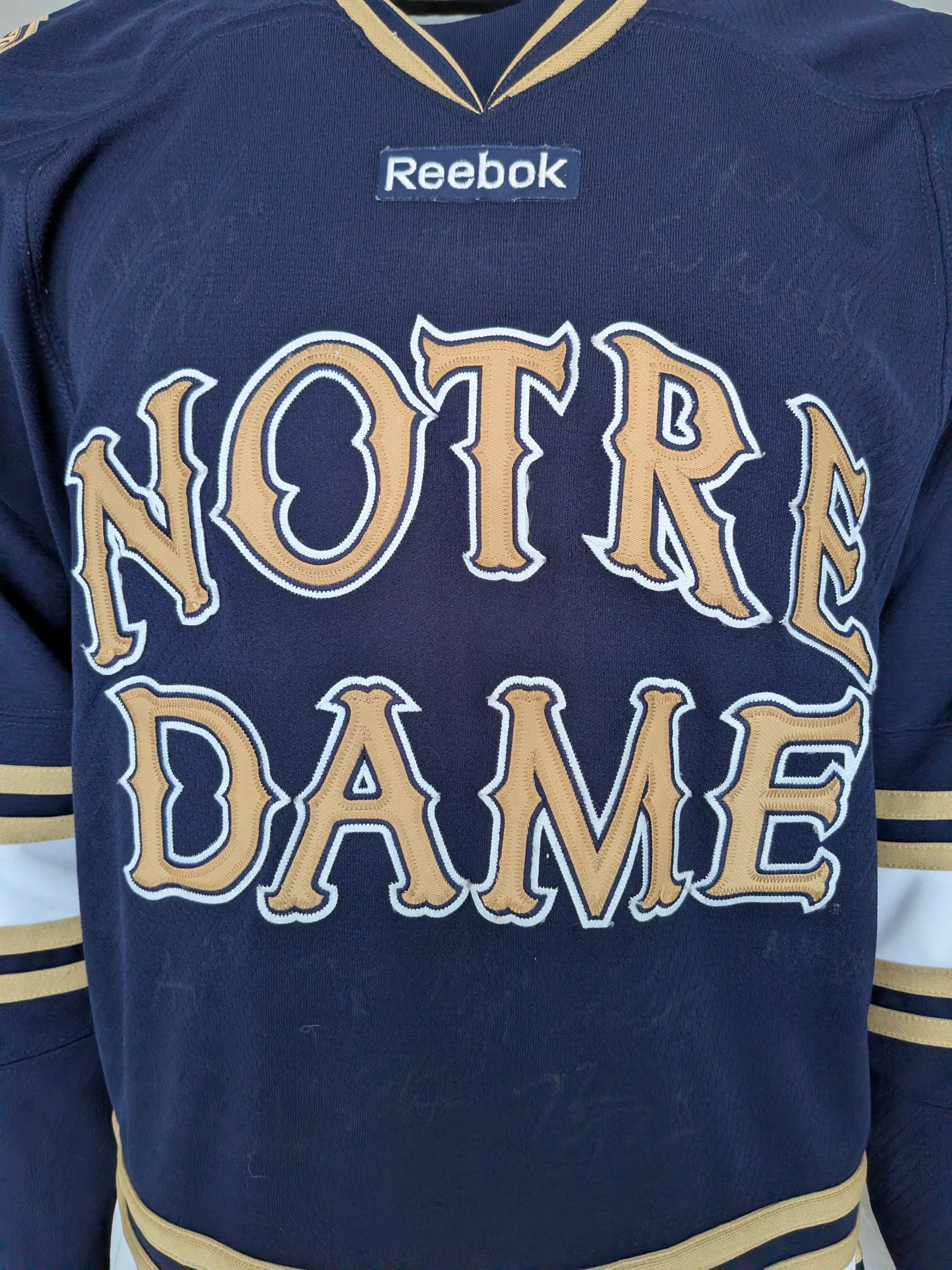 Reebok Notre Dame Ice Hockey Jersey — Navy/Gold — Size S/P - USASTARFASHION