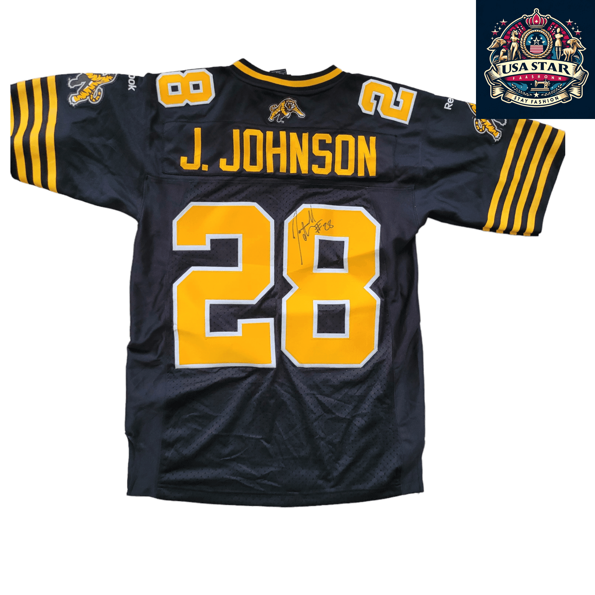 Limited Edition Hamilton Tiger - Cats Jersey Signed By J. Johnson - Authentic CFL Collectible - USASTARFASHION