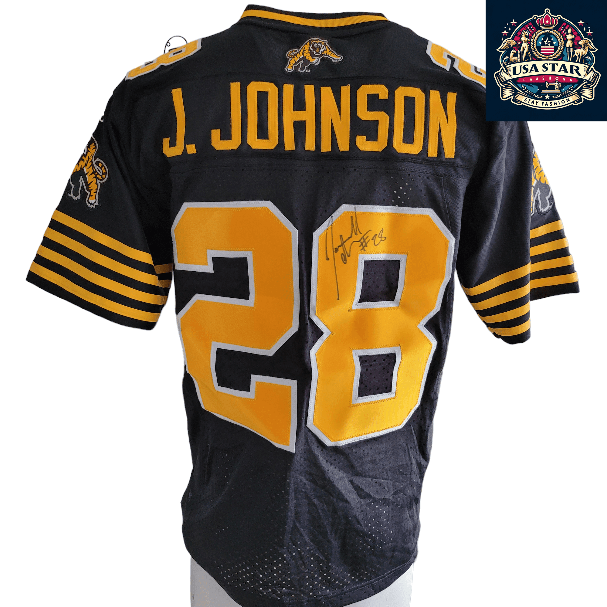 Limited Edition Hamilton Tiger - Cats Jersey Signed By J. Johnson - Authentic CFL Collectible - USASTARFASHION
