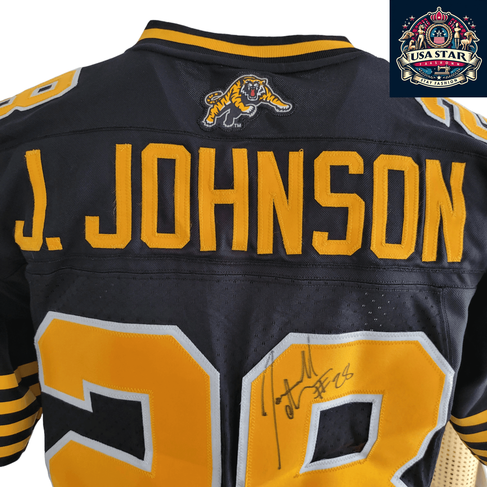 Limited Edition Hamilton Tiger - Cats Jersey Signed By J. Johnson - Authentic CFL Collectible - USASTARFASHION