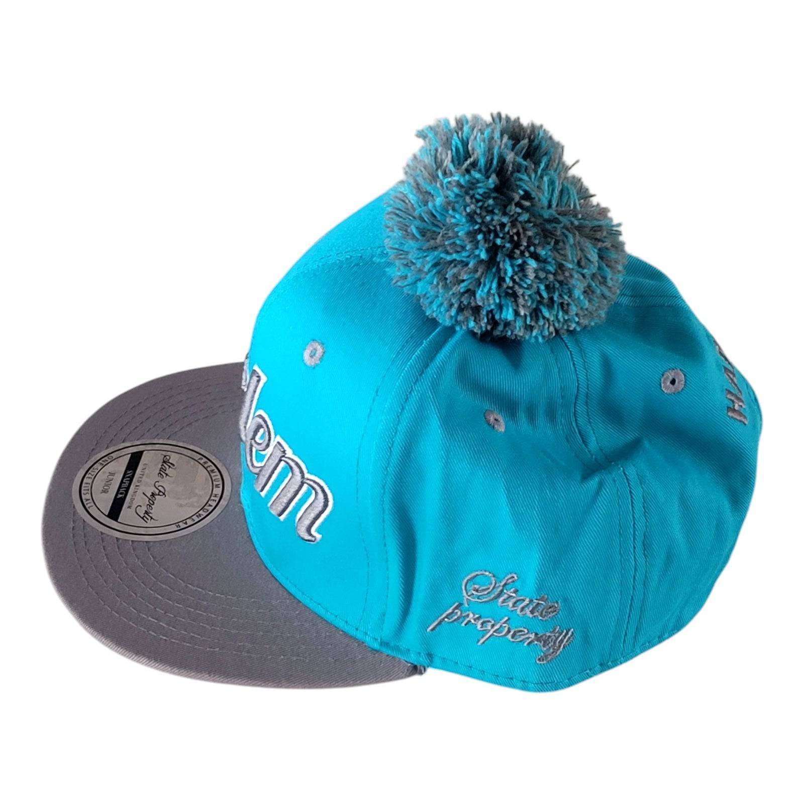 State Property Harlem Junior Snapback Hat - Turquoise with Pom Pom, Adjustable Fit - USASTARFASHION