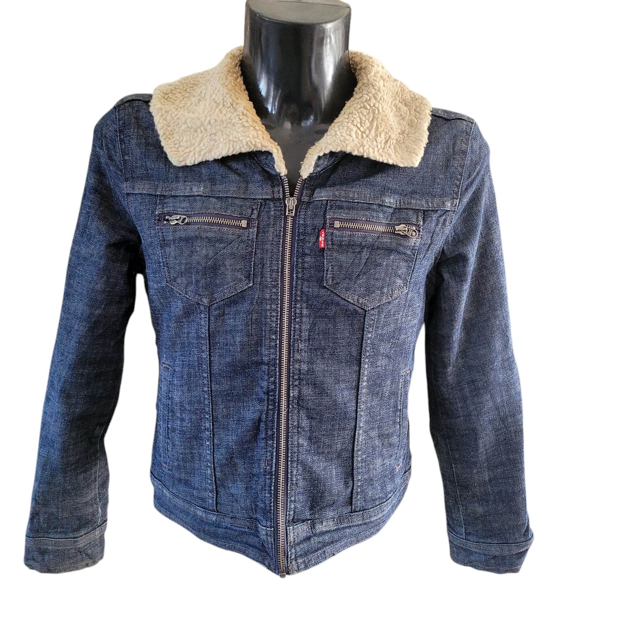 Vintage Levi’s Women’s Sherpa Denim Jacket – Dark Wash, S/P - USASTARFASHION
