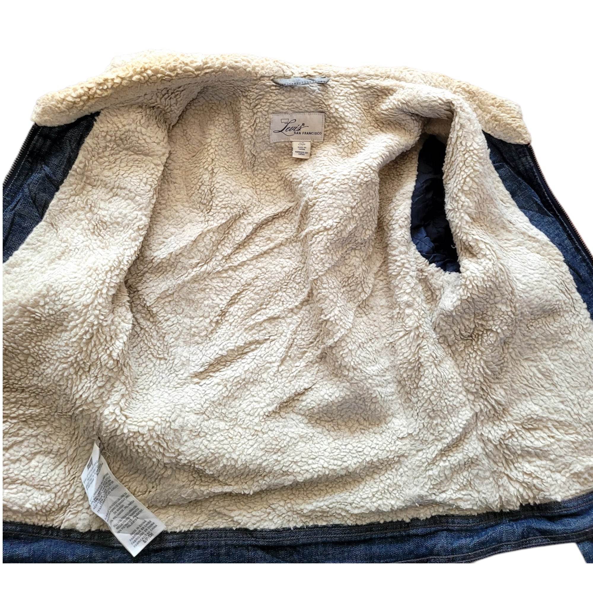 Vintage Levi’s Women’s Sherpa Denim Jacket – Dark Wash, S/P - USASTARFASHION