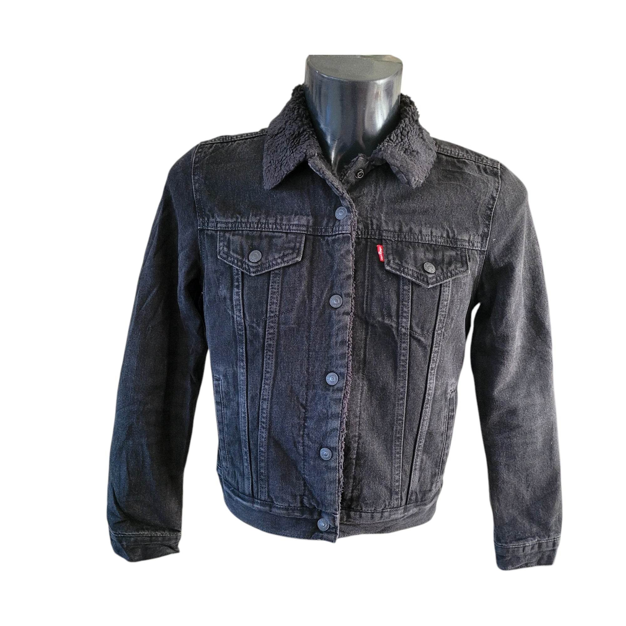 Vintage Levi’s Premium Sherpa Black Denim Jacket – Size S - USASTARFASHION