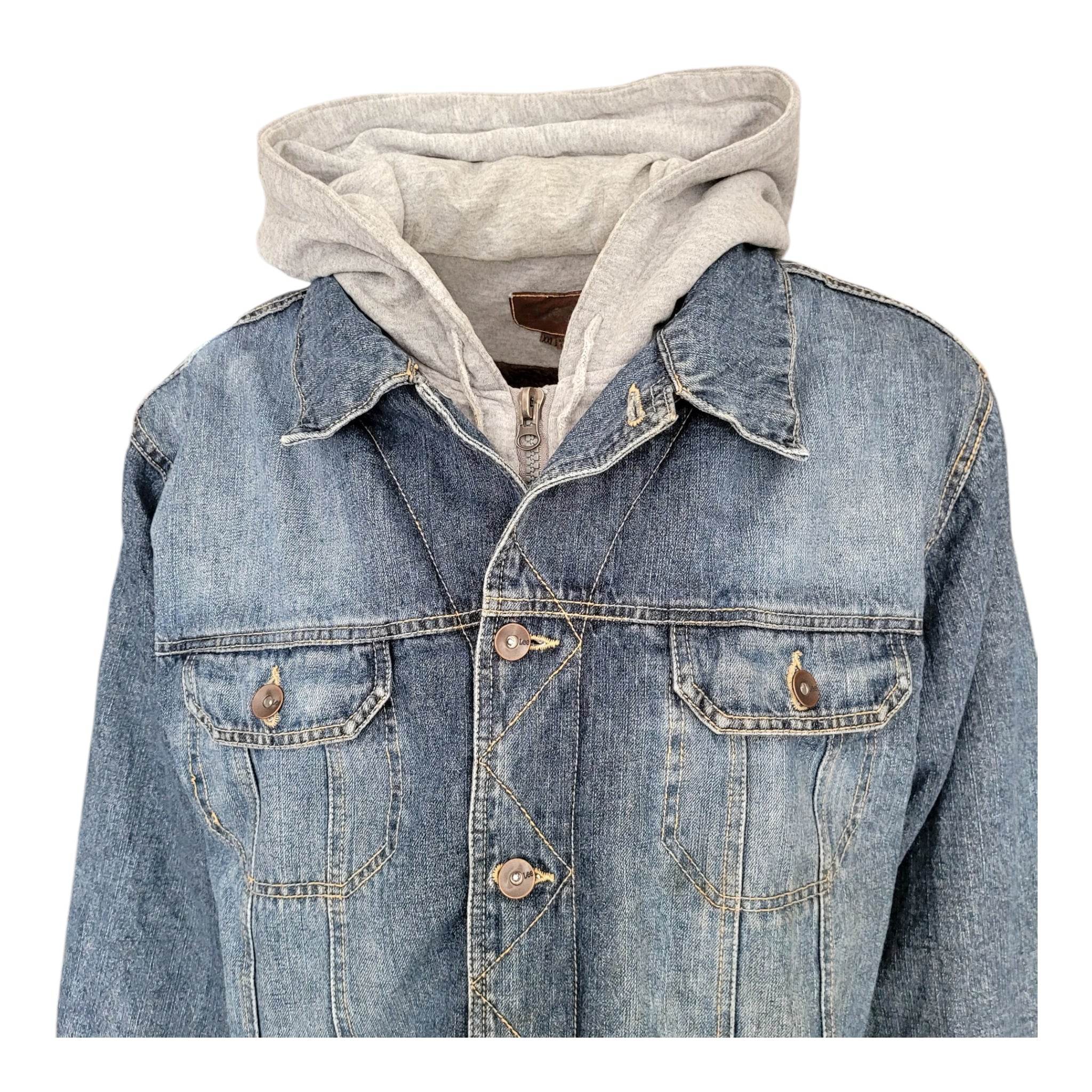 Vintage Lee Sherpa Denim Jacket w/ Hoodie Insert – Size XXL - USASTARFASHION