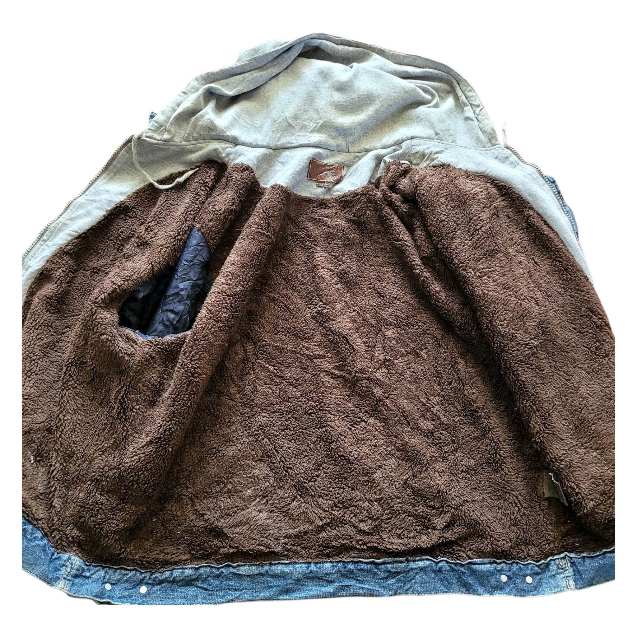 Vintage Lee Sherpa Denim Jacket w/ Hoodie Insert – Size XXL - USASTARFASHION