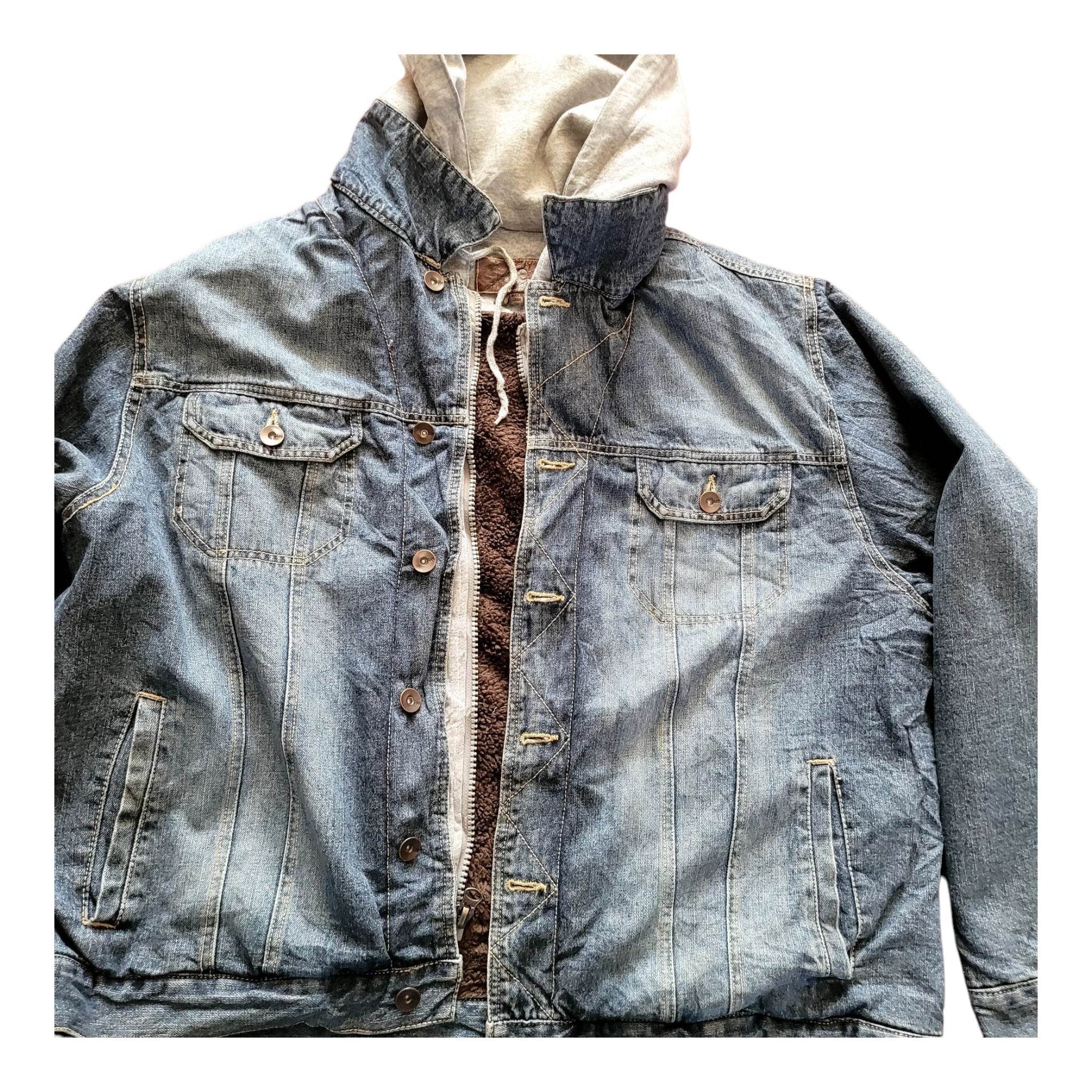 Vintage Lee Sherpa Denim Jacket w/ Hoodie Insert – Size XXL - USASTARFASHION