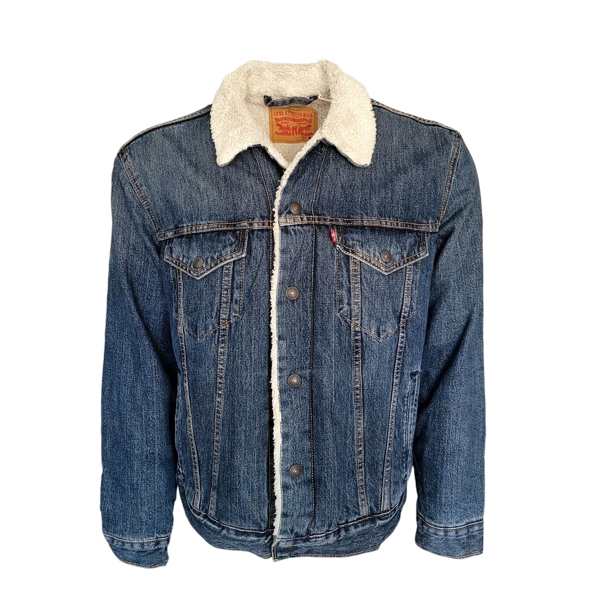 Levi’s Blue Sherpa Lined Trucker Jacket – Size M - USASTARFASHION