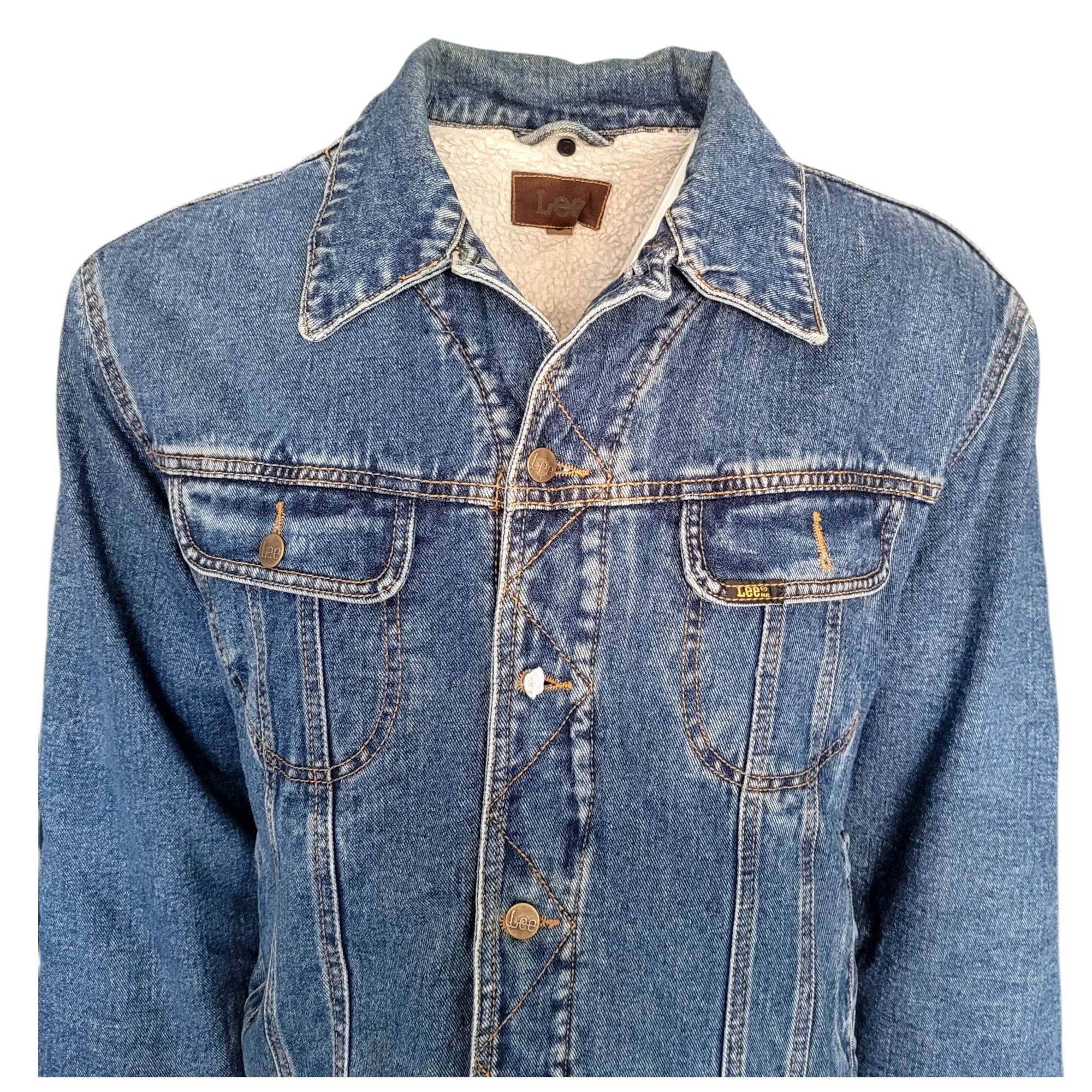 Vintage Lee Sherpa - Lined Denim Jacket – Size L - USASTARFASHION
