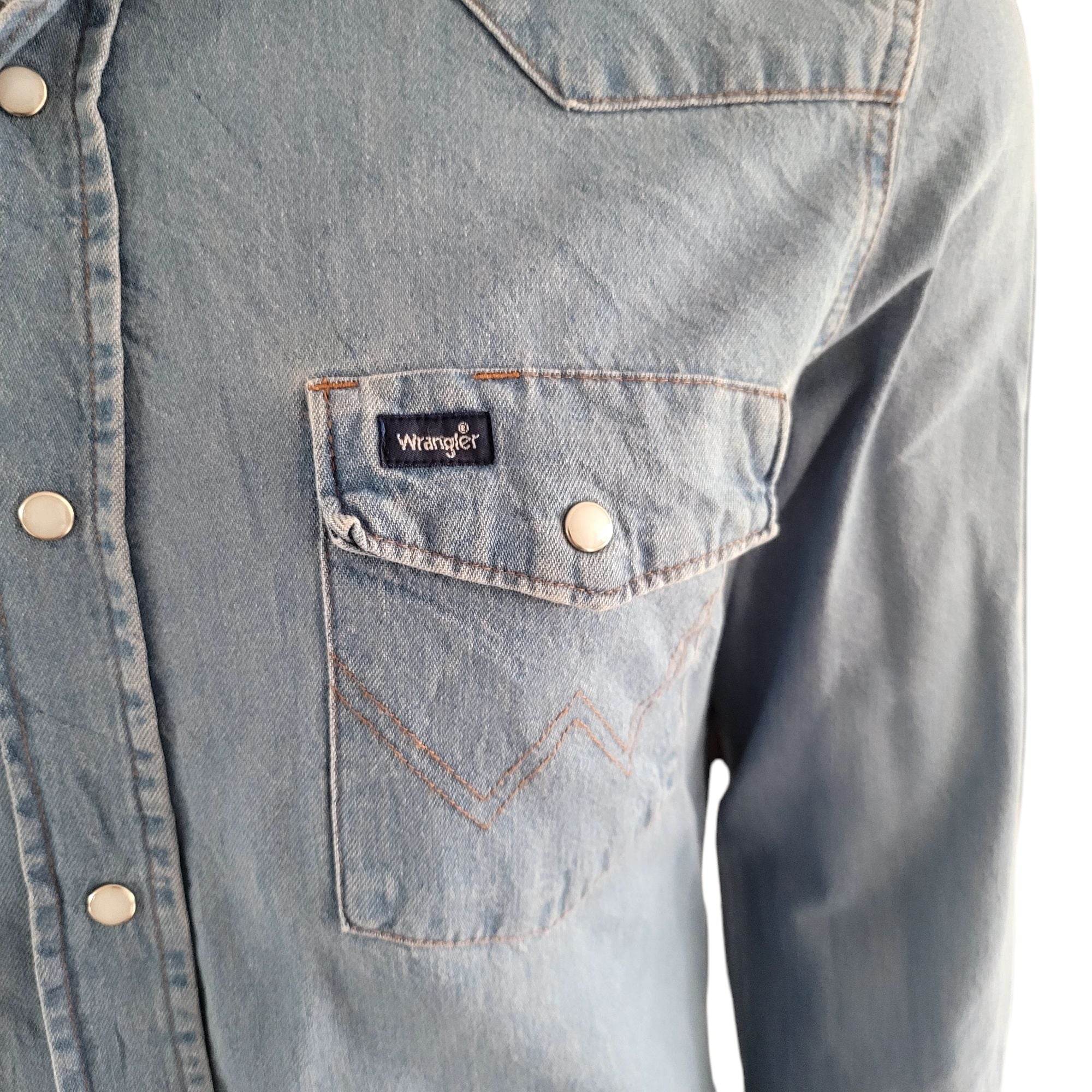 Vintage Wrangler Western Denim Shirt – Size M, Long Sleeve - USASTARFASHION
