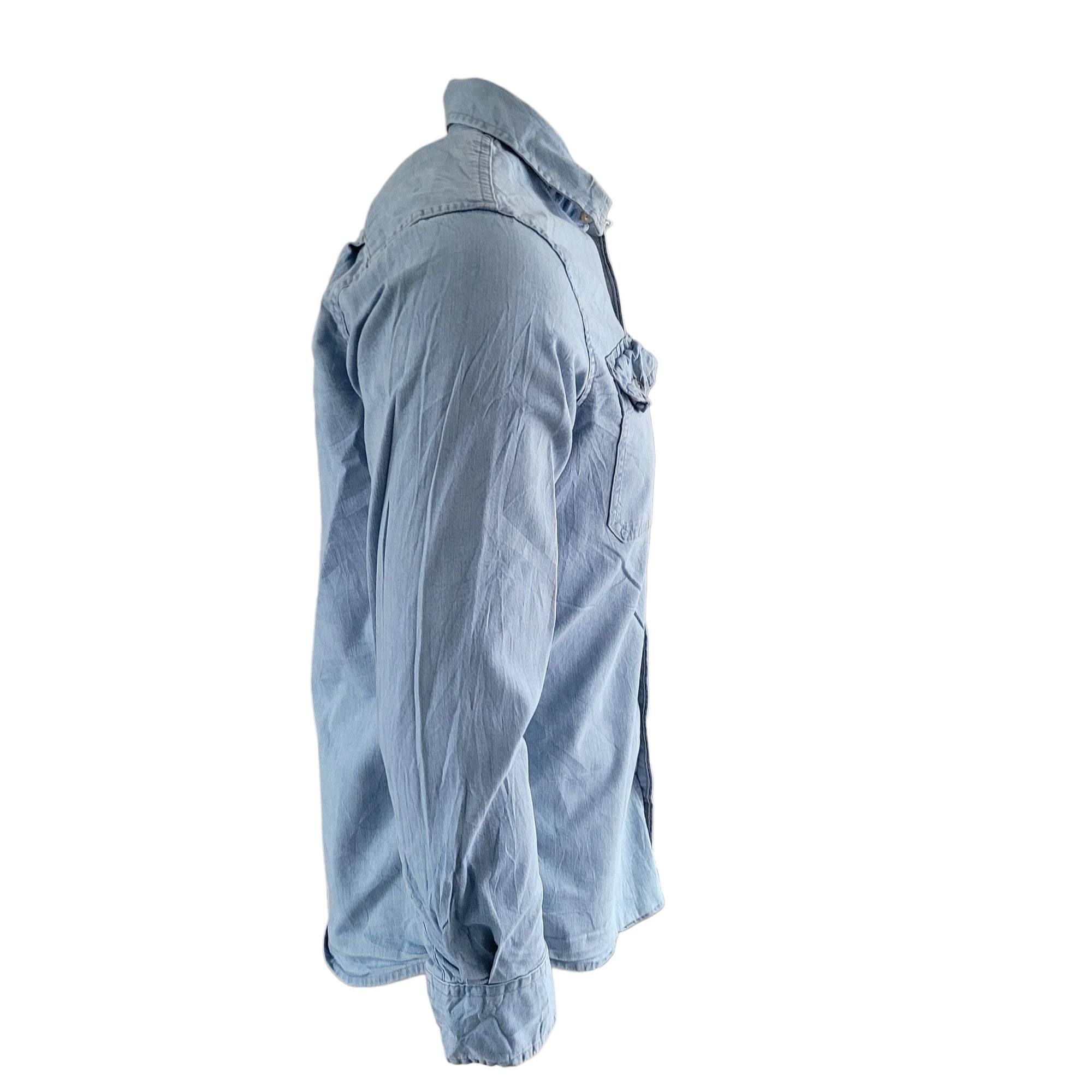 Wrangler Western Stretch Denim Shirt – Light Blue, Size S - USASTARFASHION