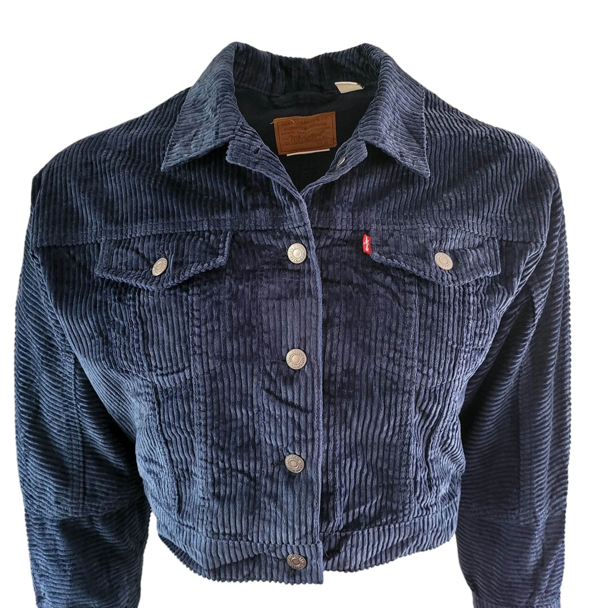 Levi’s Premium Navy Boxy Corduroy Trucker Jacket – Size M - USASTARFASHION