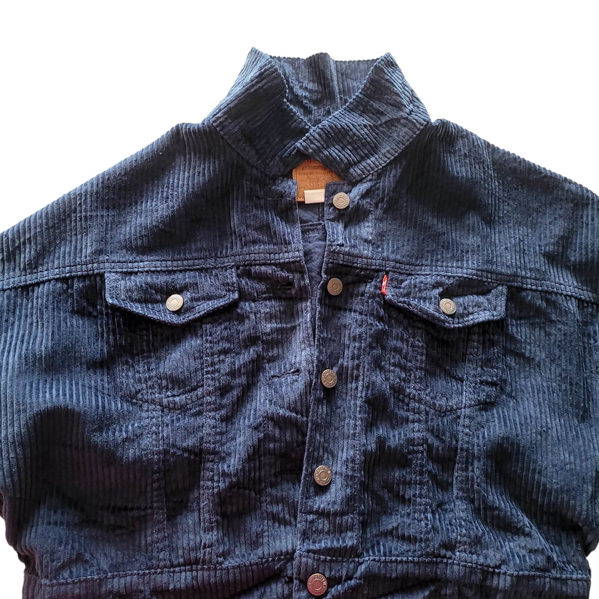 Levi’s Premium Navy Boxy Corduroy Trucker Jacket – Size M - USASTARFASHION