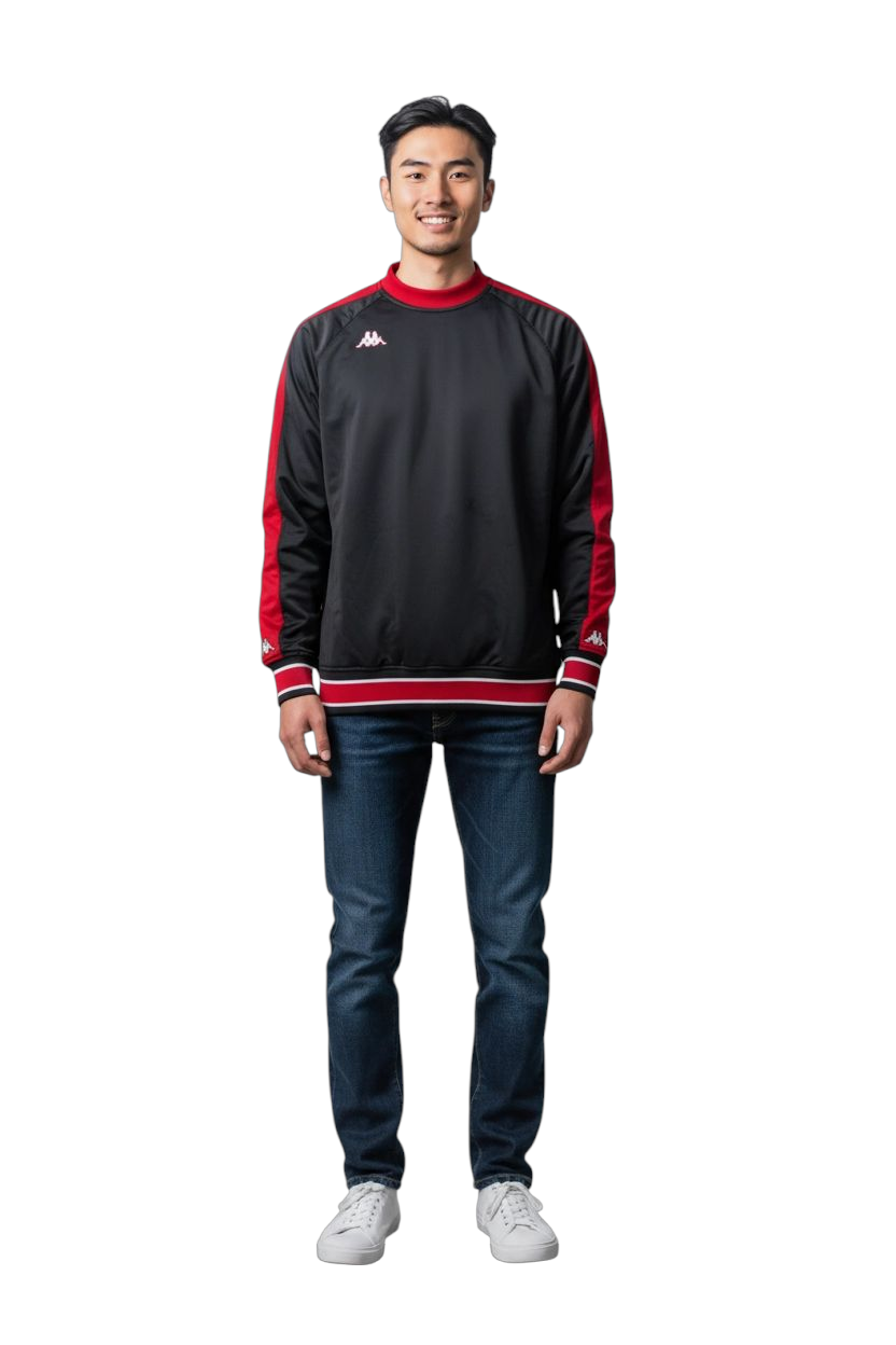 Kappa Youth XL Black Red Pullover Sweatshirt Training Top Logo Crew Neck - USASTARFASHION