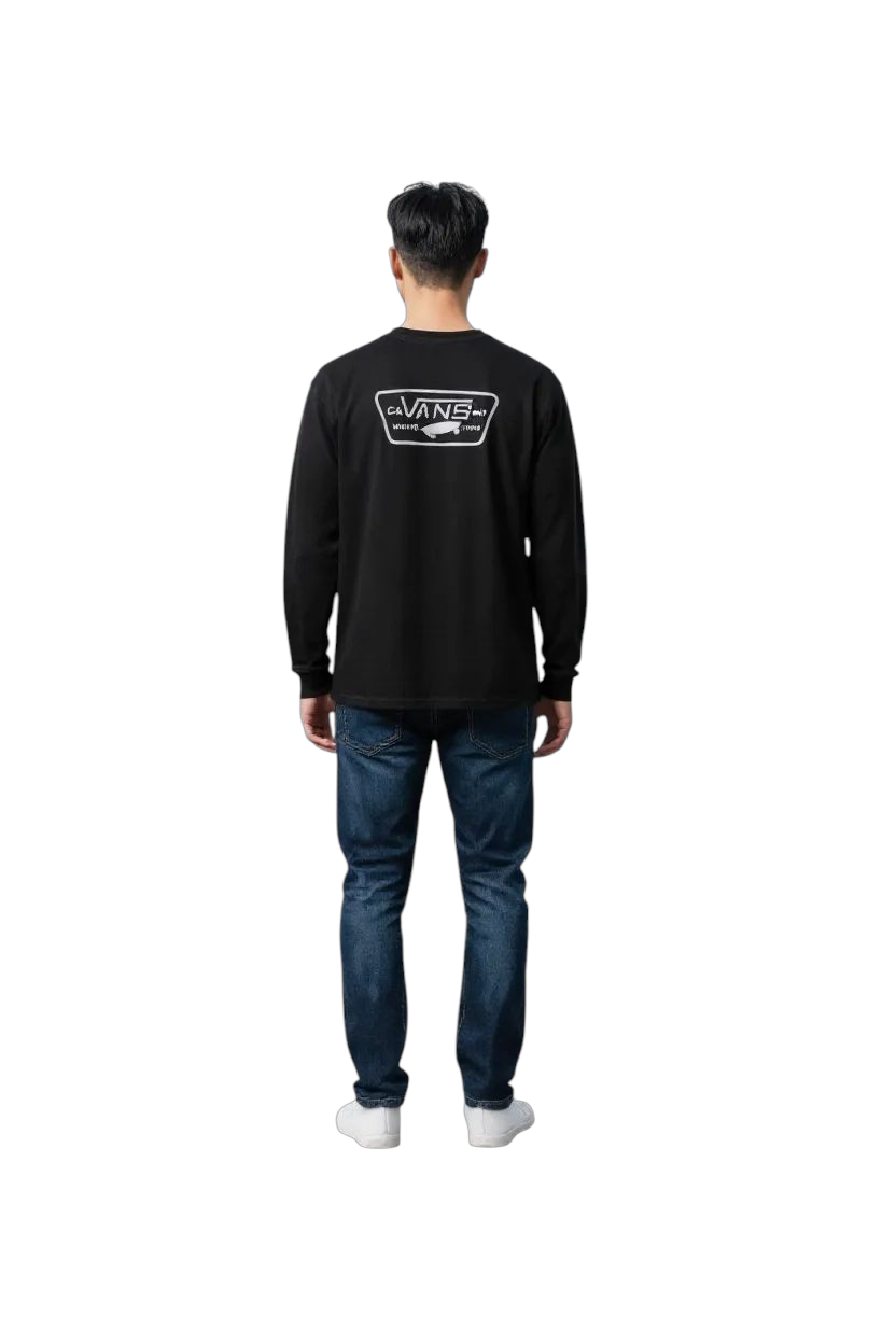 Vans Men’s Small Black Long Sleeve T-Shirt Classic Fit CA NY Logo 100% Cotton - USASTARFASHION