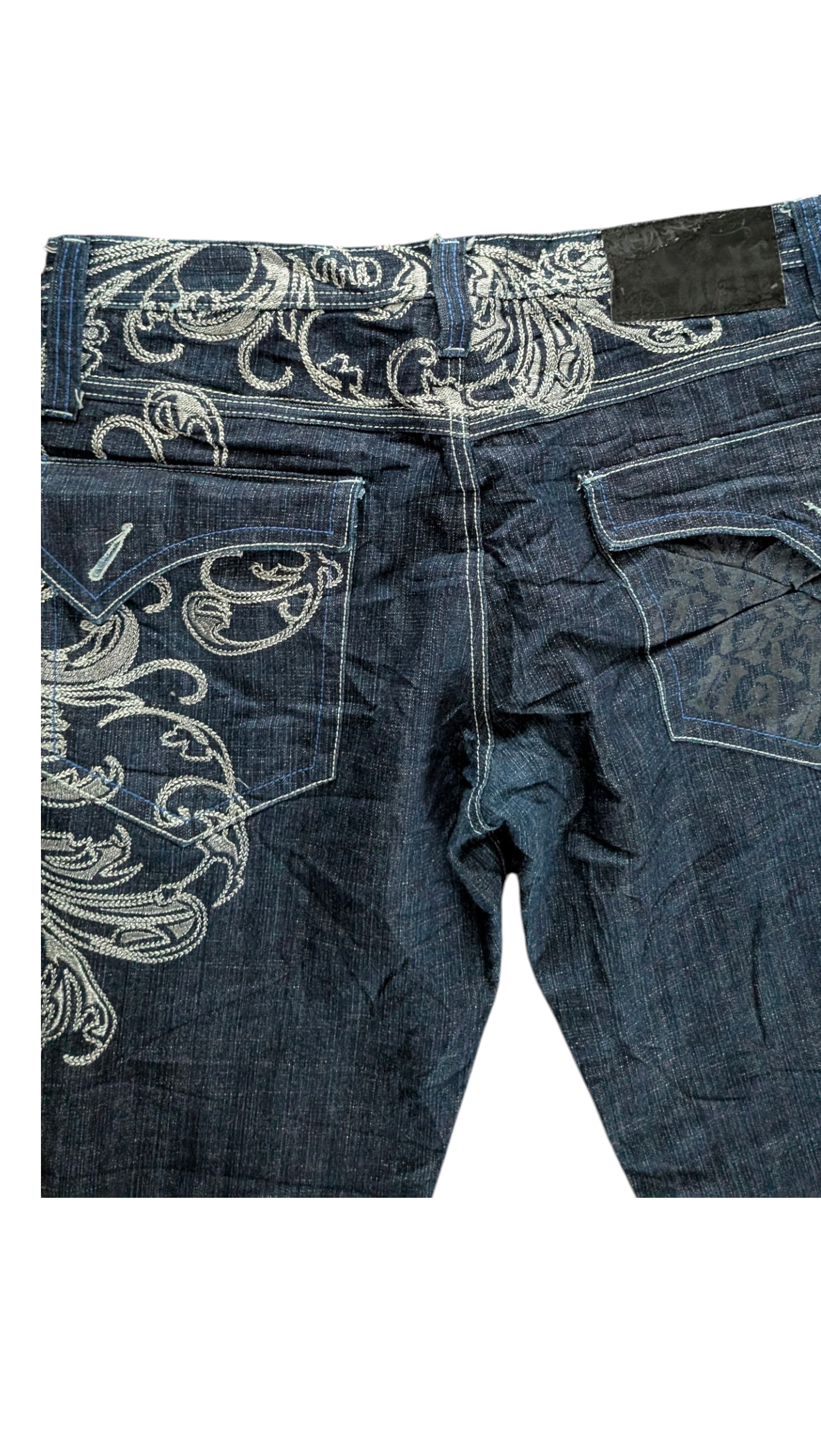 Delf W36 L32 Embroidered Jeans Baroque Floral Straight Leg Denim - USASTARFASHION