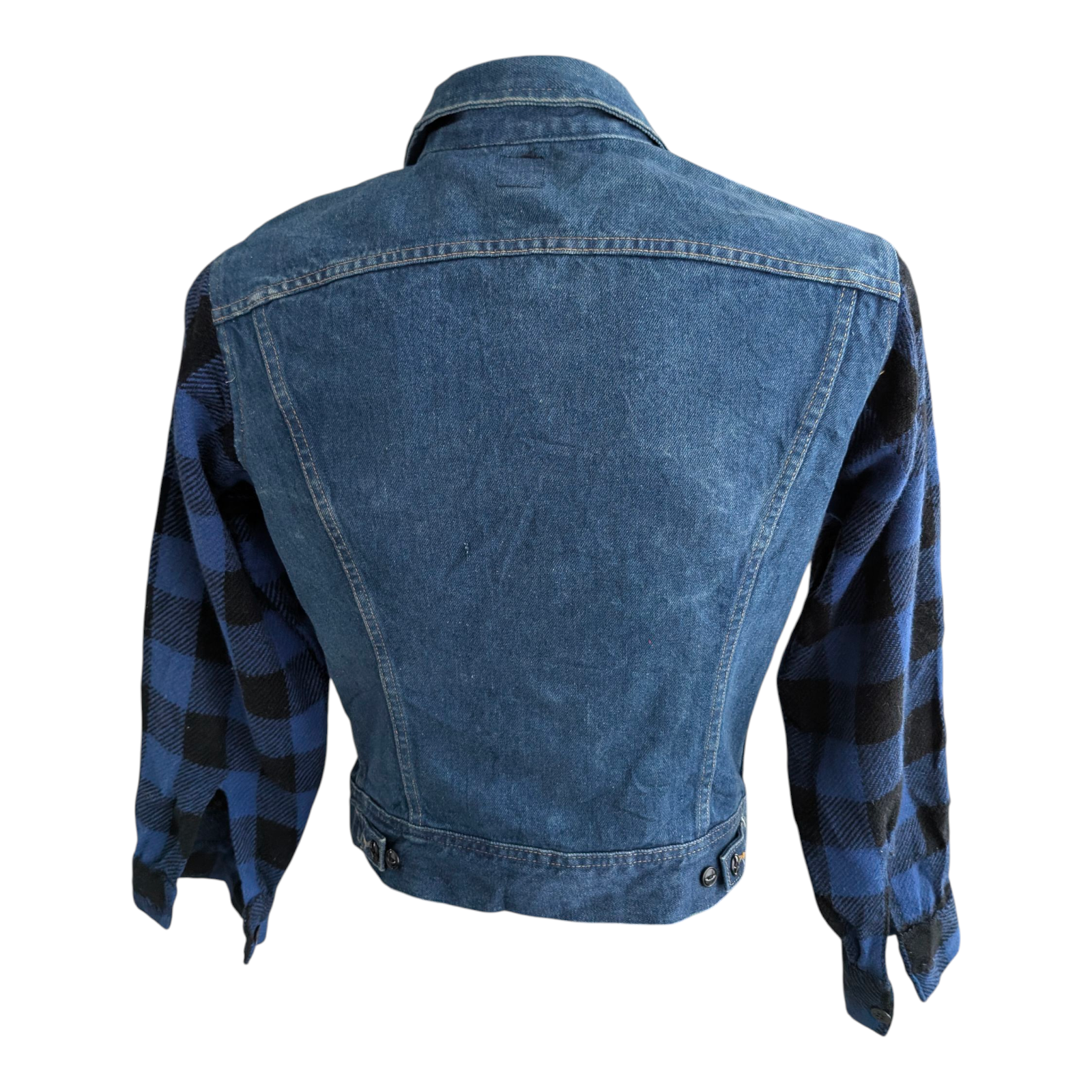 Vintage Lee Denim Jacket Flannel Sleeves Made in USA Blue Jean Workwear 36R - USASTARFASHION