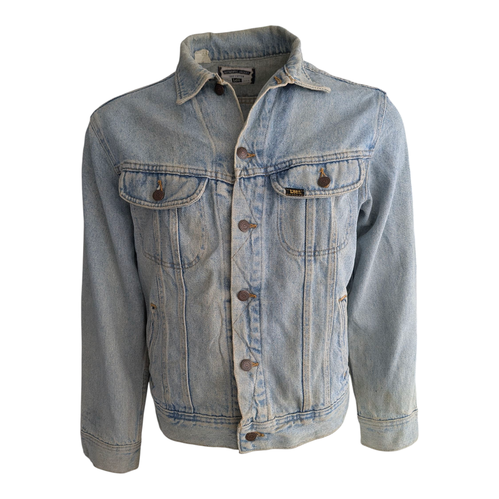 Vintage Lee Denim Jacket Made in USA 100% Cotton Blue Jean Trucker Size M - USASTARFASHION