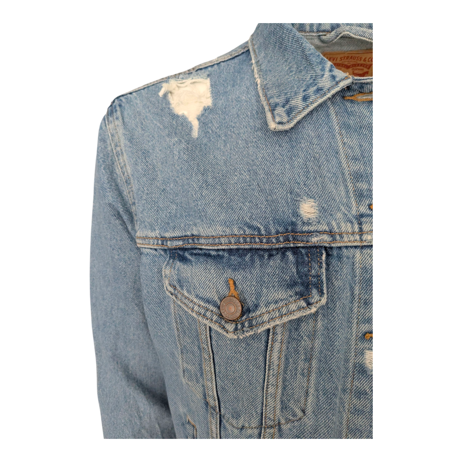 Levi’s Men’s Distressed Blue Denim Trucker Jacket – Size XL - USASTARFASHION