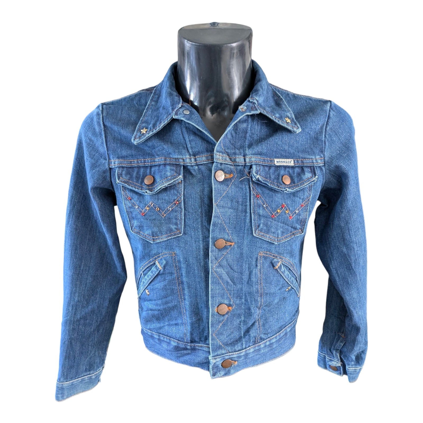 Vintage Wrangler Girls Denim Jacket Kids Large Age 8-10 Embellished Stars Blue - USASTARFASHION