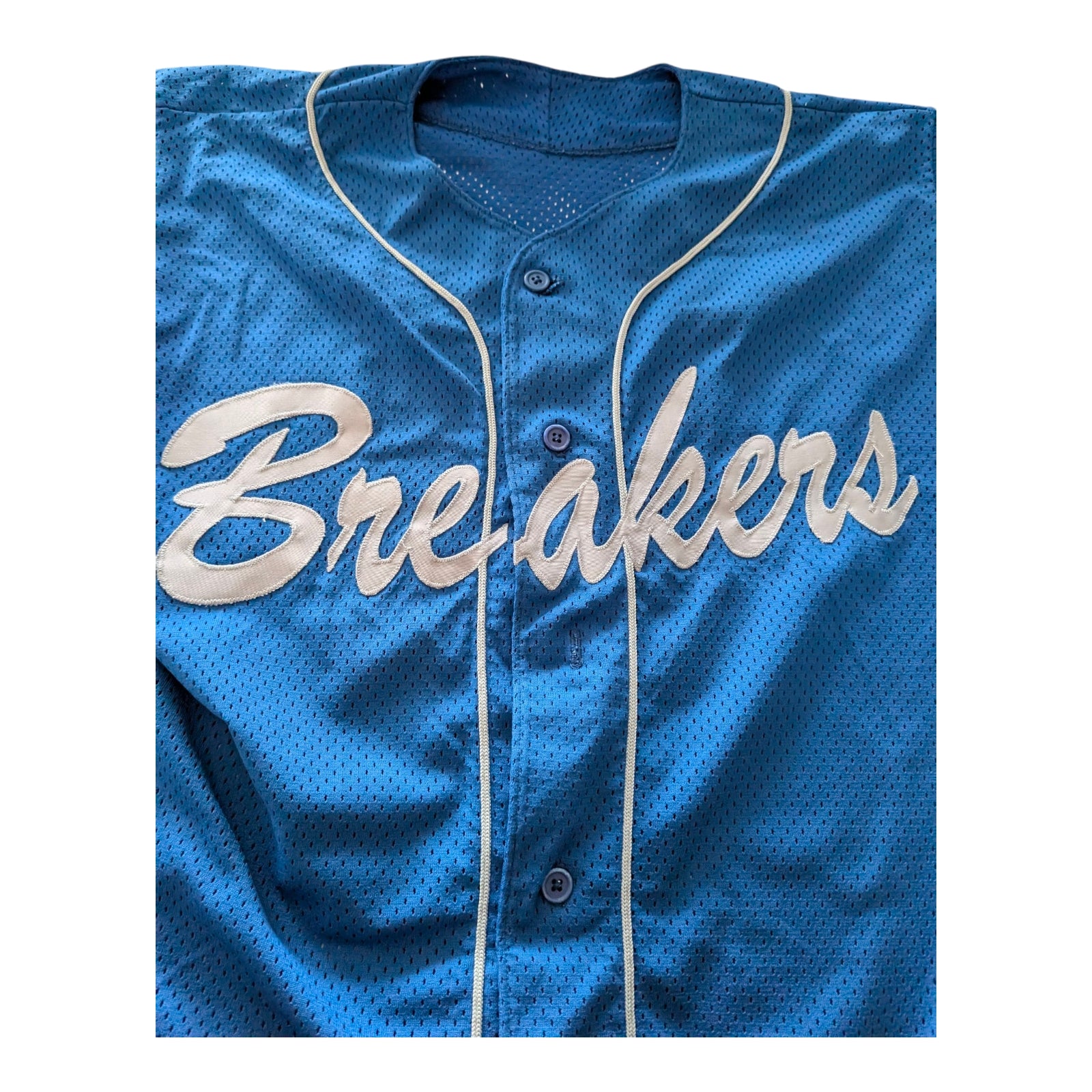 Breakers #33 Blue Mesh Baseball Jersey (Evans Sporting Goods, Size M) - USASTARFASHION