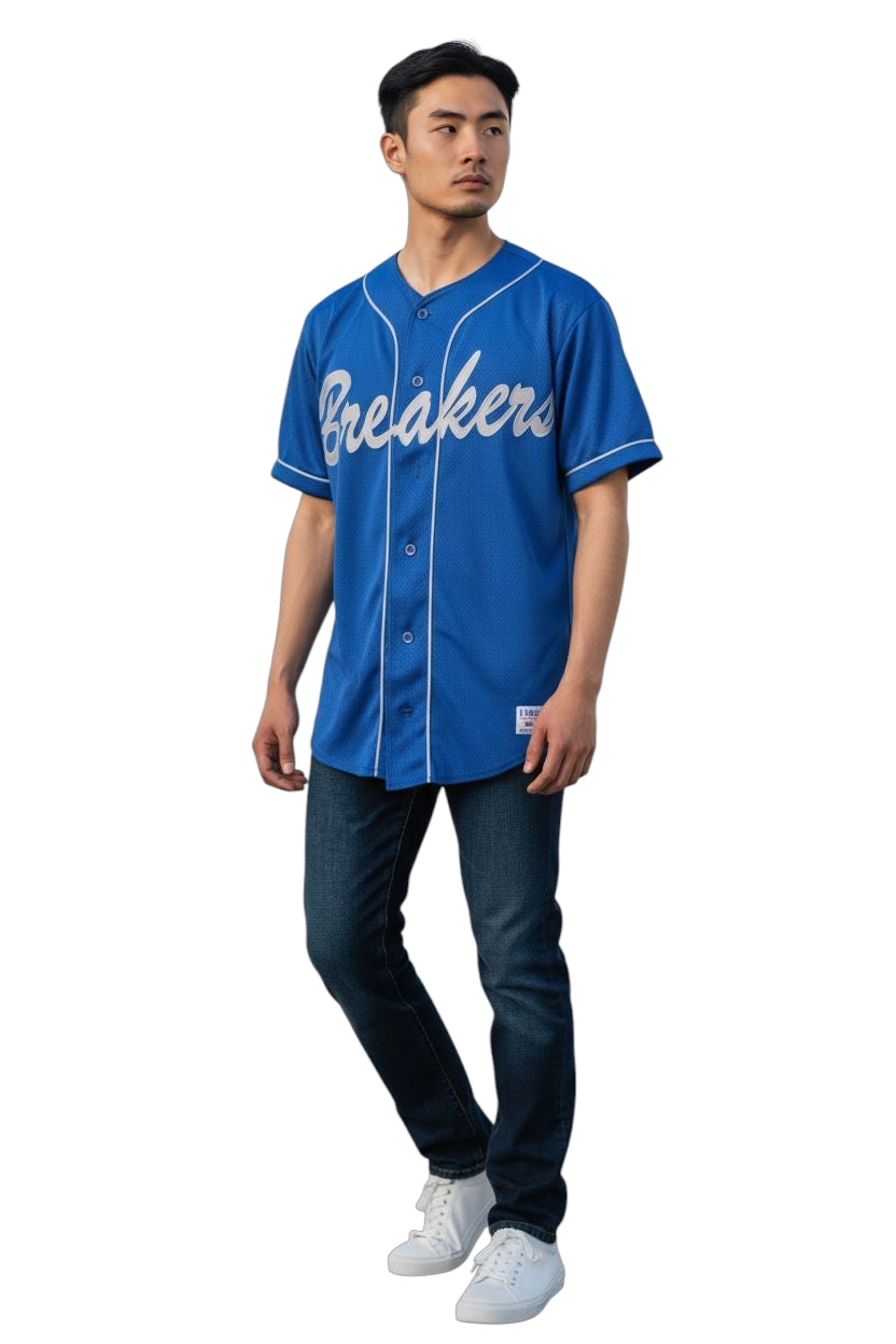 Breakers #33 Blue Mesh Baseball Jersey (Evans Sporting Goods, Size M) - USASTARFASHION