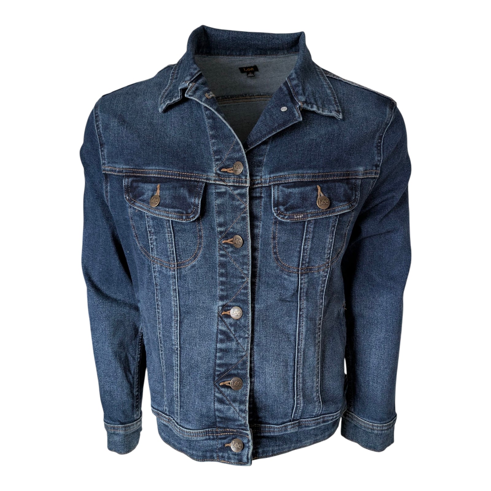 Lee Women’s XL Denim Jacket – Dark Wash Stretch Jean Trucker Coat – Classic Lee