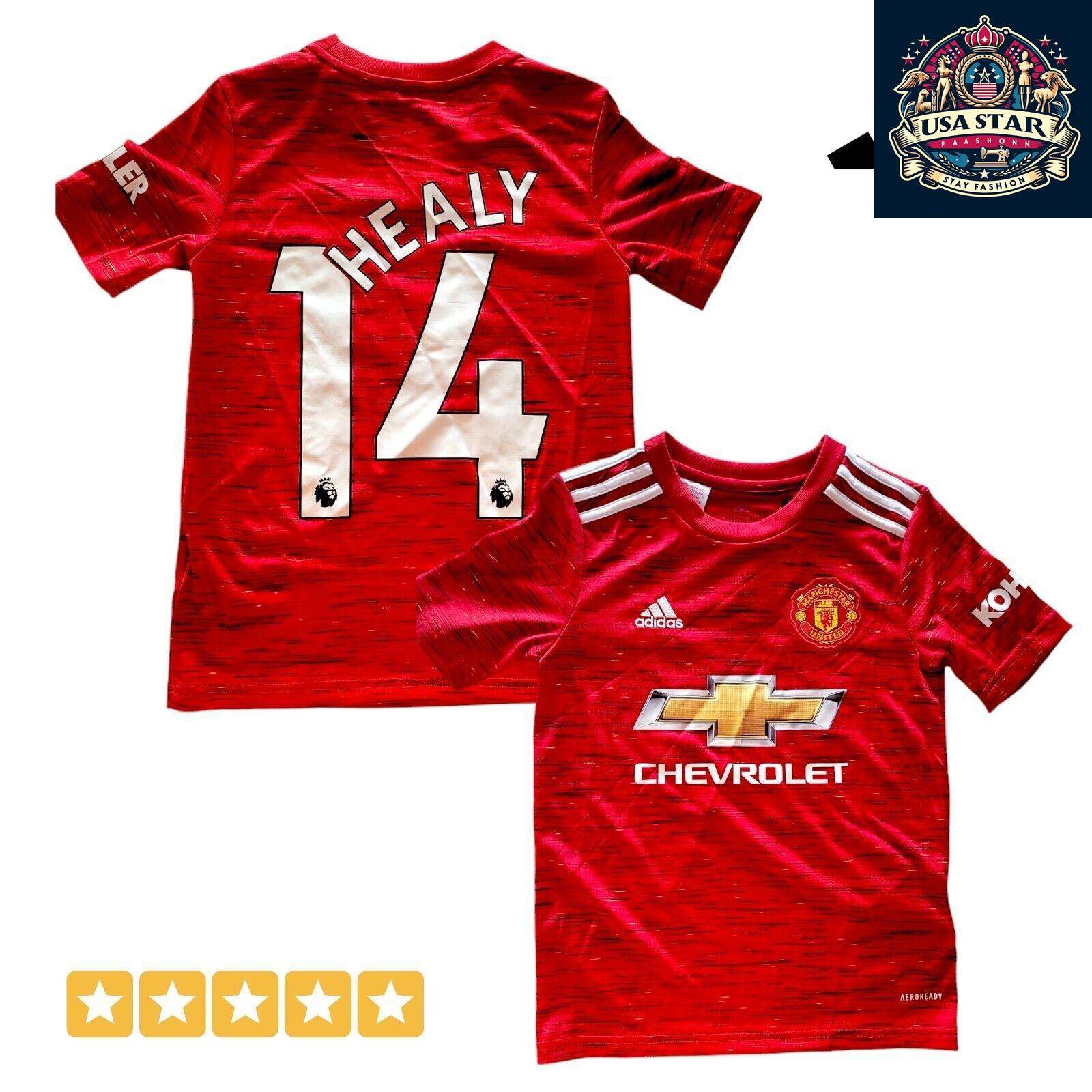 Adidas 2020/21 Manchester United Home Jersey Youth Small Custom "Healy" 14 AEROREADY - USASTARFASHION