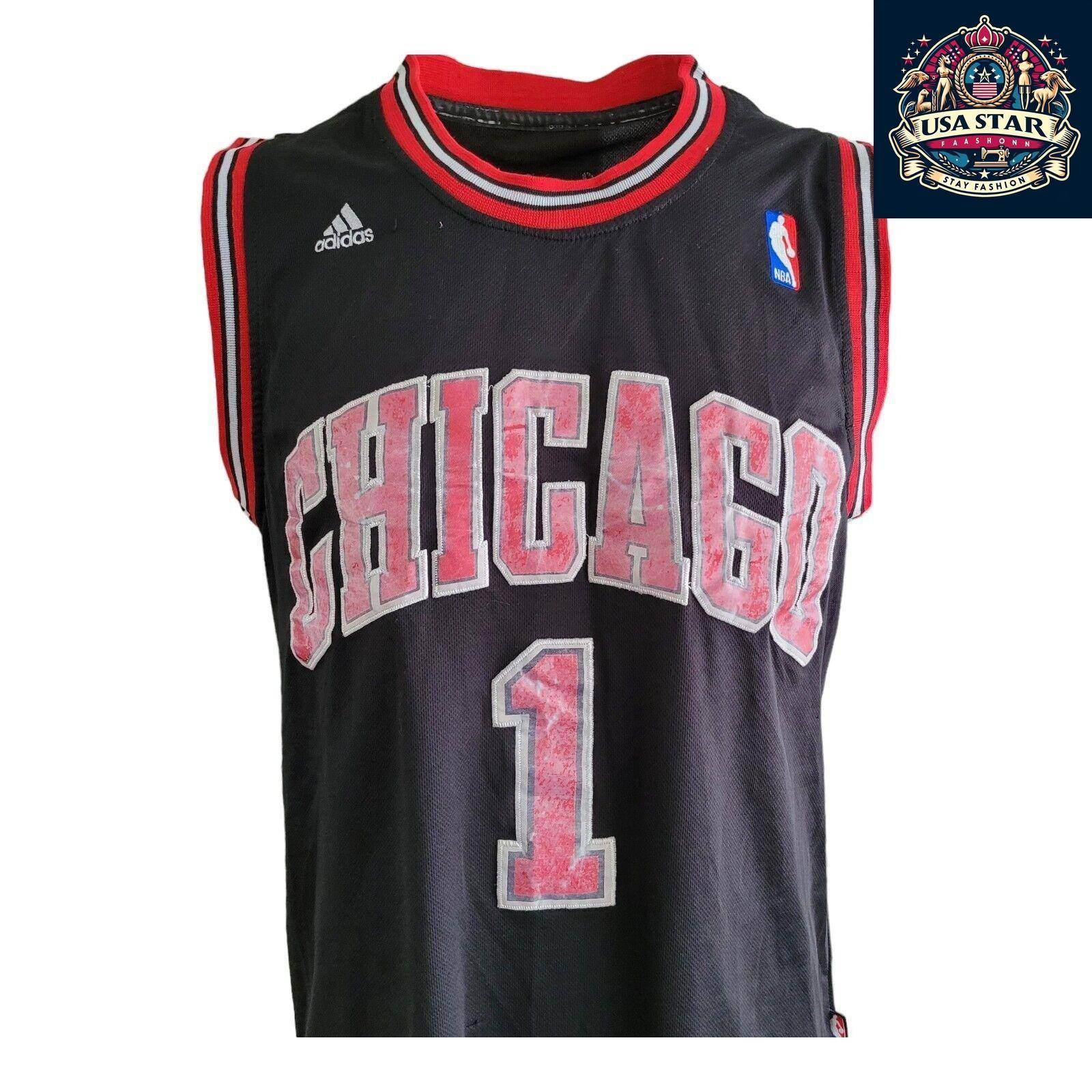 Adidas Chicago Bulls Jersey 1 Derrick Rose Vintage Large Nostalgic NBA Basketball Apparel - USASTARFASHION
