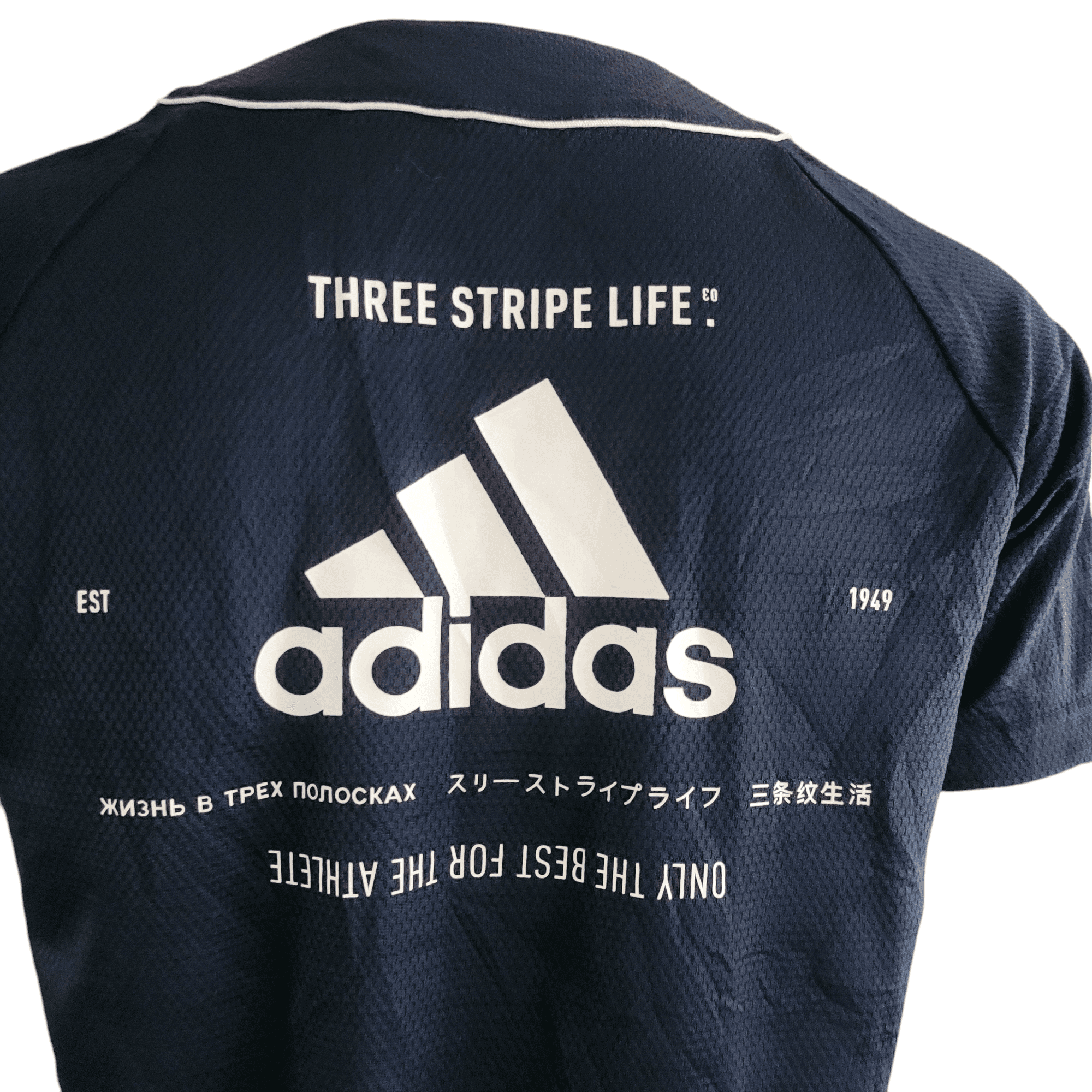 Adidas Jersey Three Stripe Life Graphic, Black & White, M Size, Established 1949 Edition - USASTARFASHION
