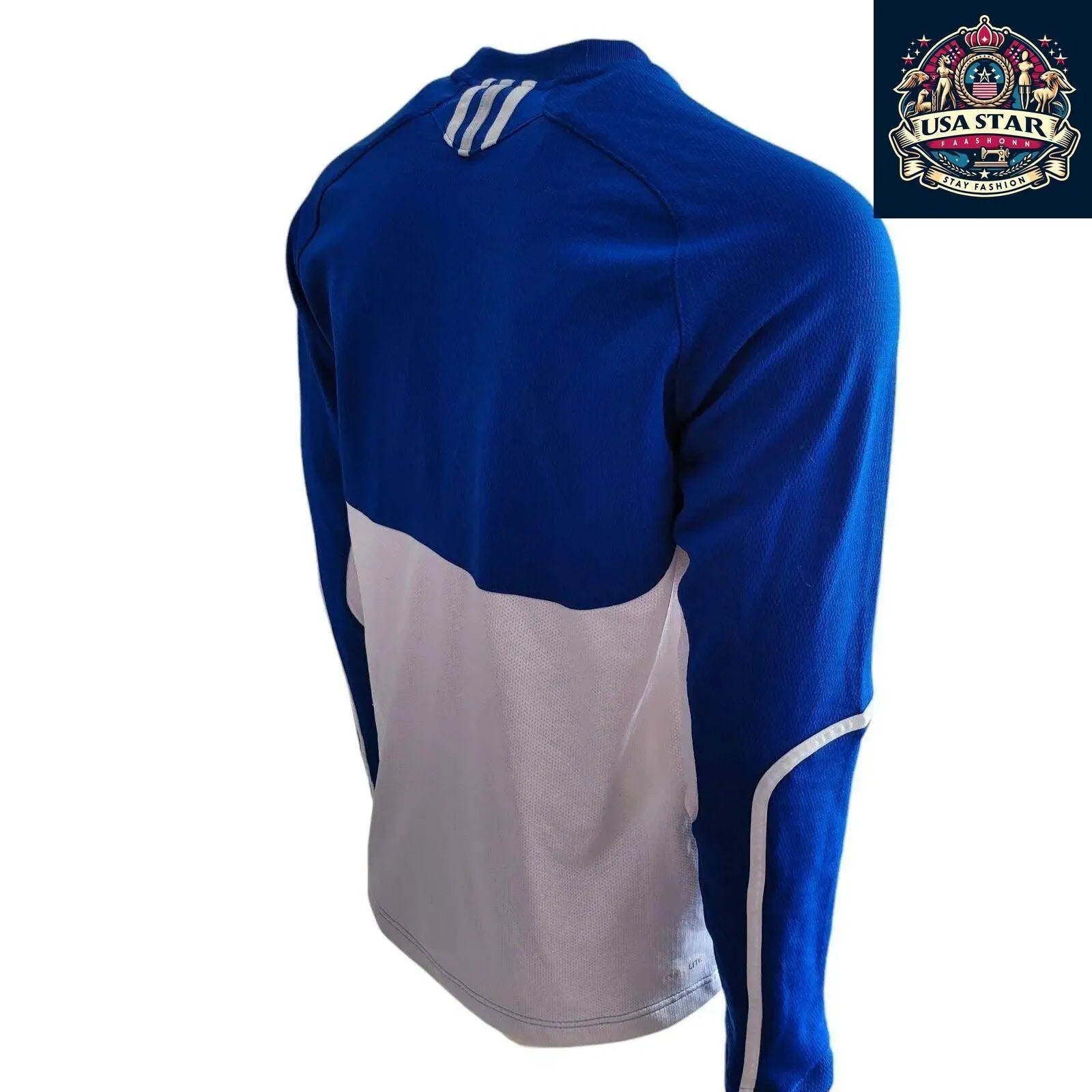 Adidas Long Sleeve Jersey M - Algonquin Thunder Blue with Climalite Moisture - Wicking Fabric - USASTARFASHION