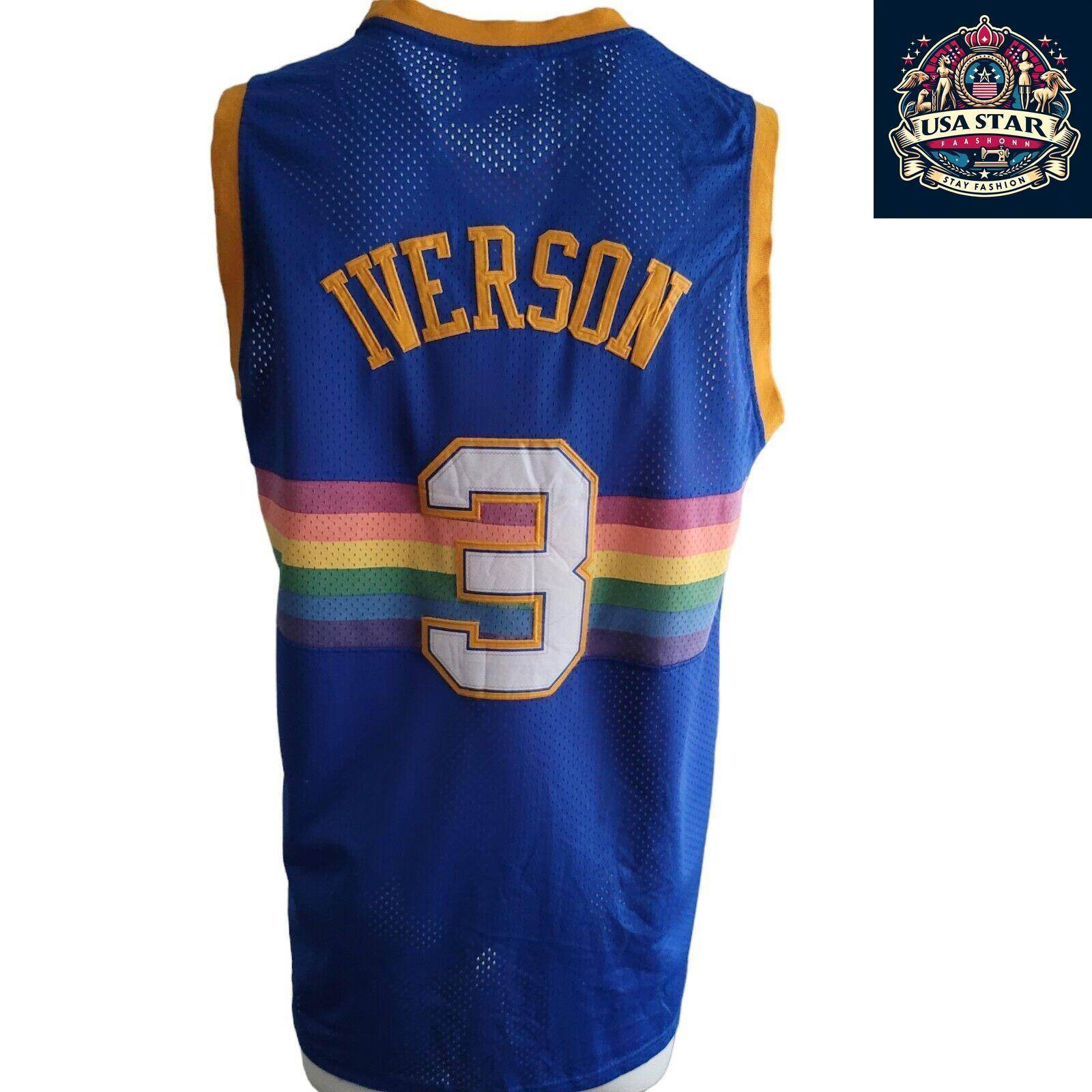 Adidas NBA Hardwood Classics 3 Allen Iverson Denver Nuggets Jersey XL Rainbow Vintage Authentic - USASTARFASHION