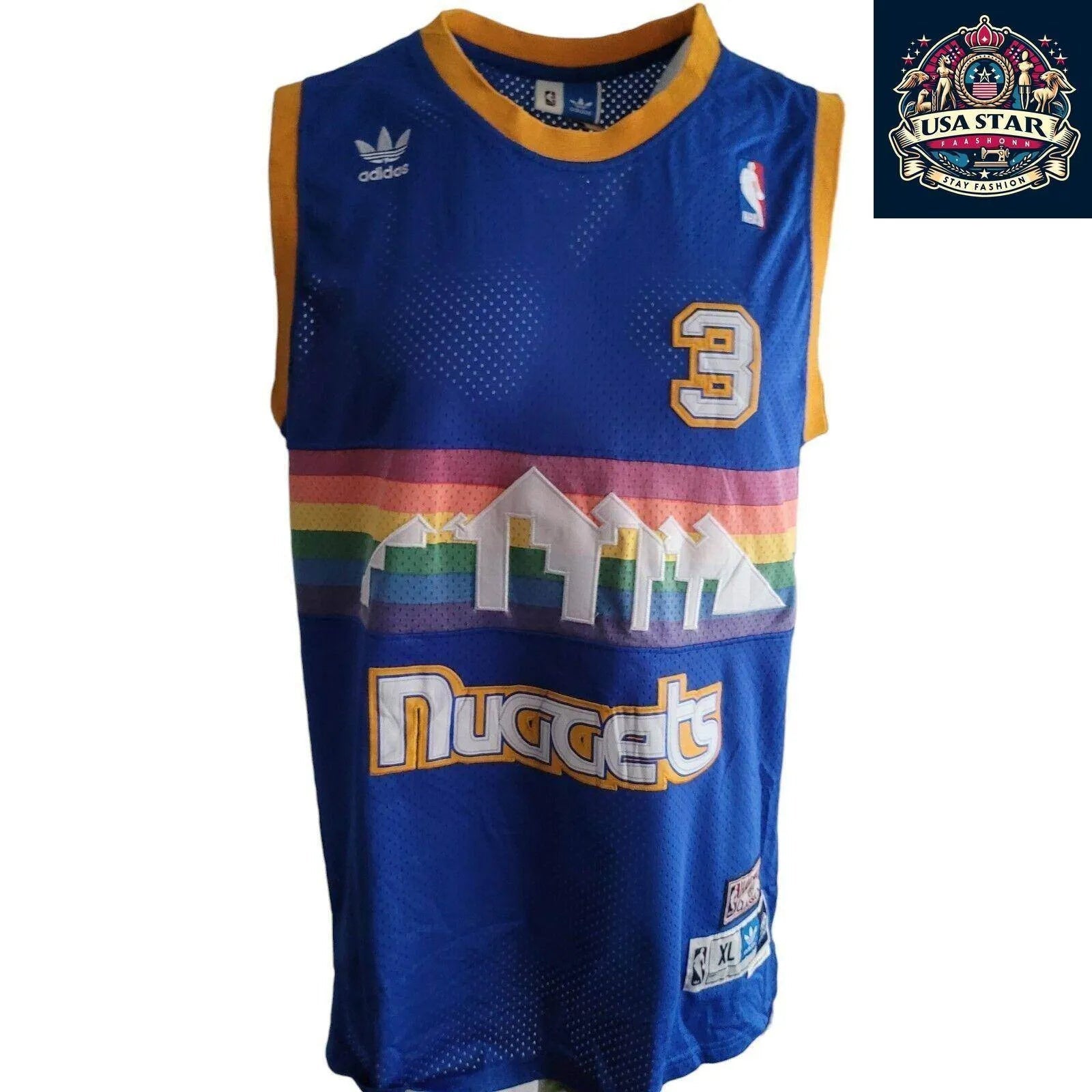 Adidas NBA Hardwood Classics 3 Allen Iverson Denver Nuggets Jersey XL Rainbow Vintage Authentic - USASTARFASHION
