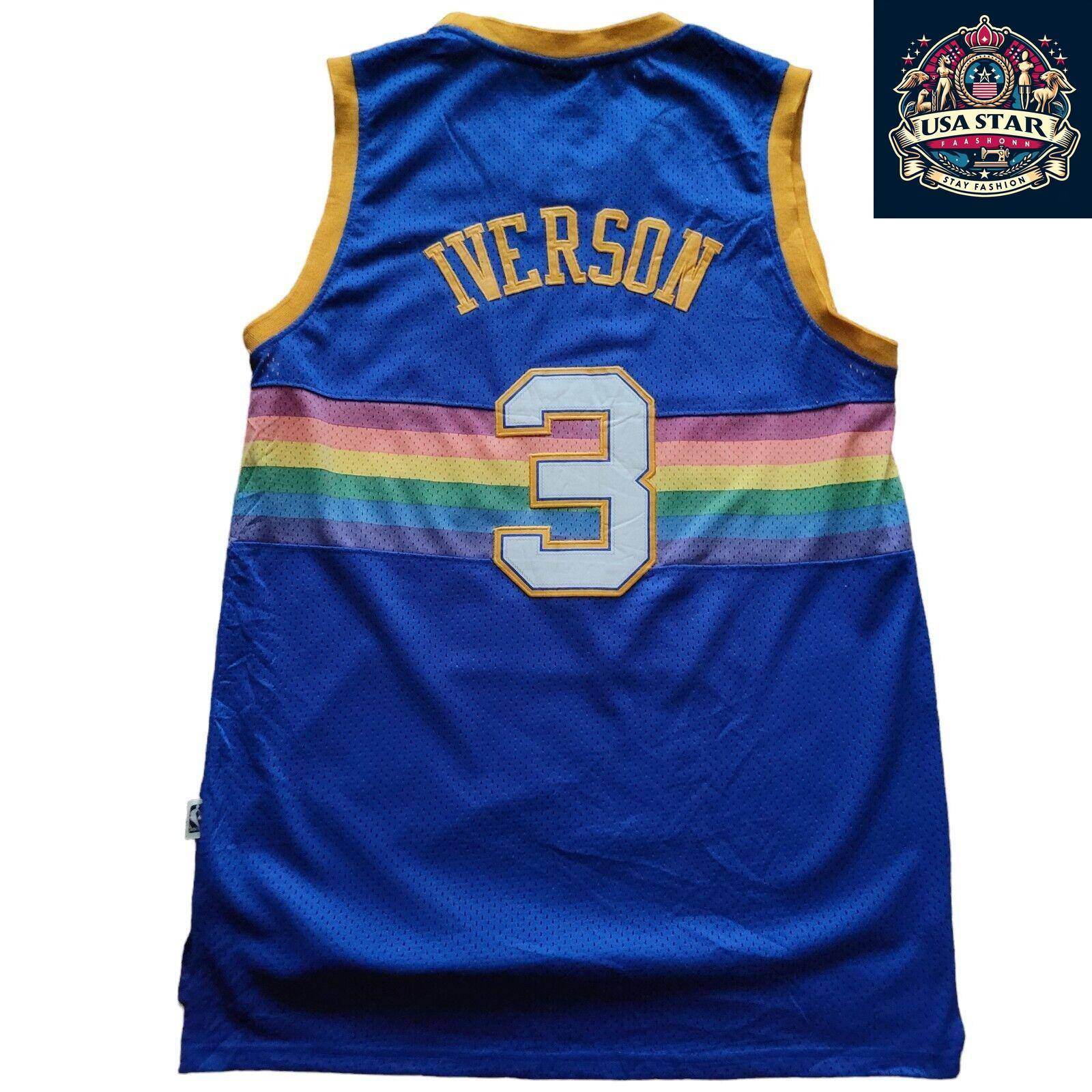 Adidas NBA Hardwood Classics 3 Allen Iverson Denver Nuggets Jersey XL Rainbow Vintage Authentic - USASTARFASHION