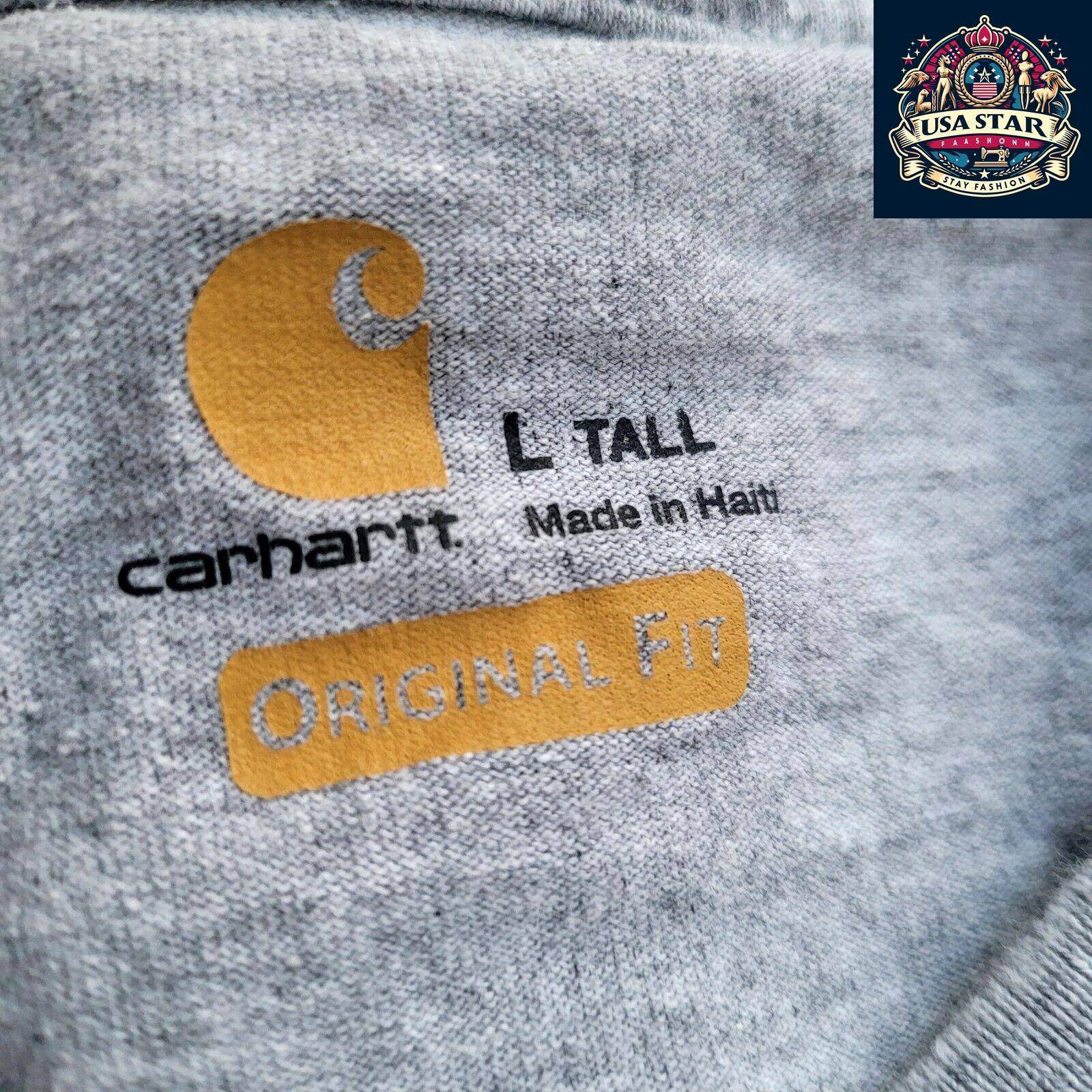 Carhartt Long Sleeve T-Shirt L Tall Original Fit Heather Grey With Front Pocket for Comfort - USASTARFASHION