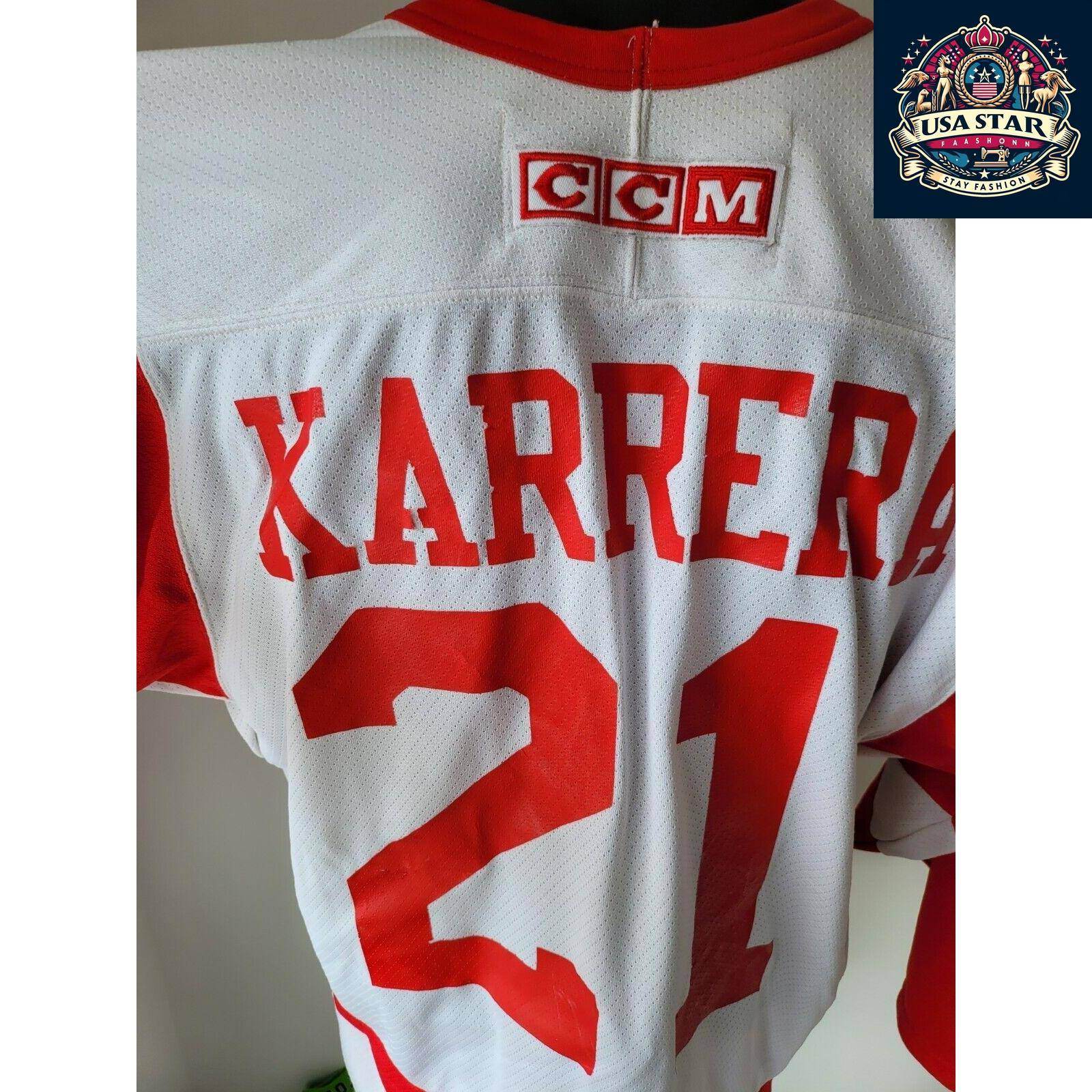 CCM NHL Red Wings Jersey 21 KARRERA, Medium, Breathable Fabric, Authentic Team Colors - USASTARFASHION