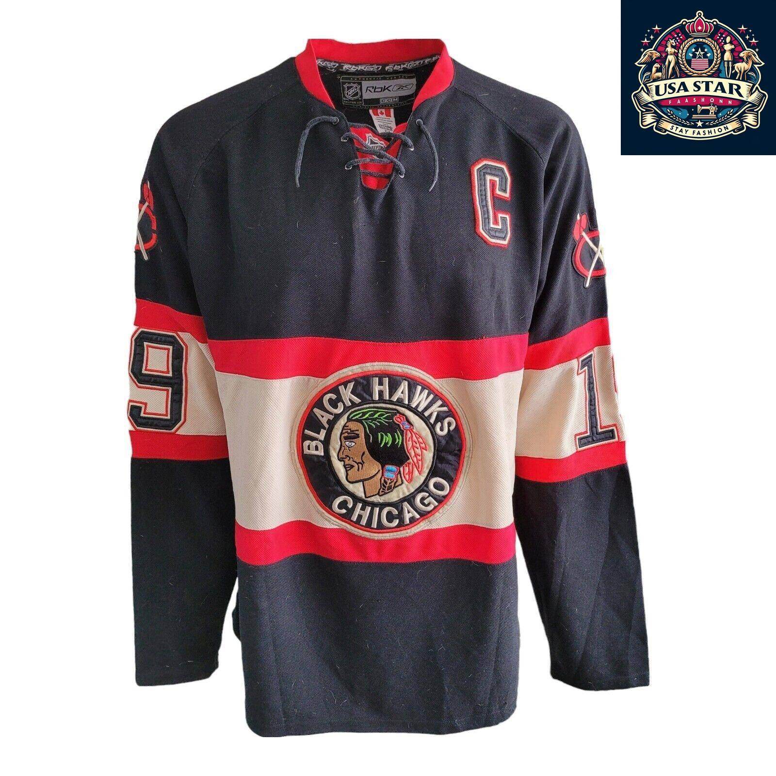 CCM Reebok NHL Chicago Blackhawks Jonathan Toews 19 Jersey Size 54 (L) - Stylish Black Design - USASTARFASHION