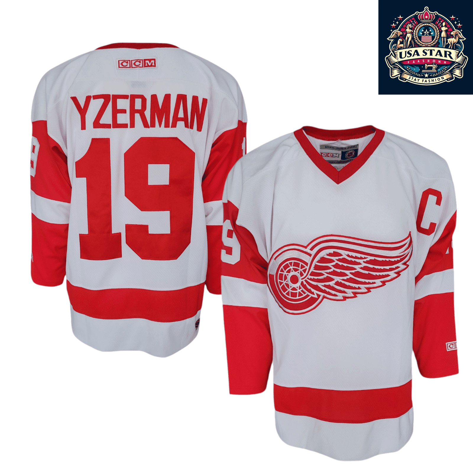 CCM Steve Yzerman 19 Detroit Red Wings Jersey for Adults - Official NHL Merchandise, Size M - USASTARFASHION