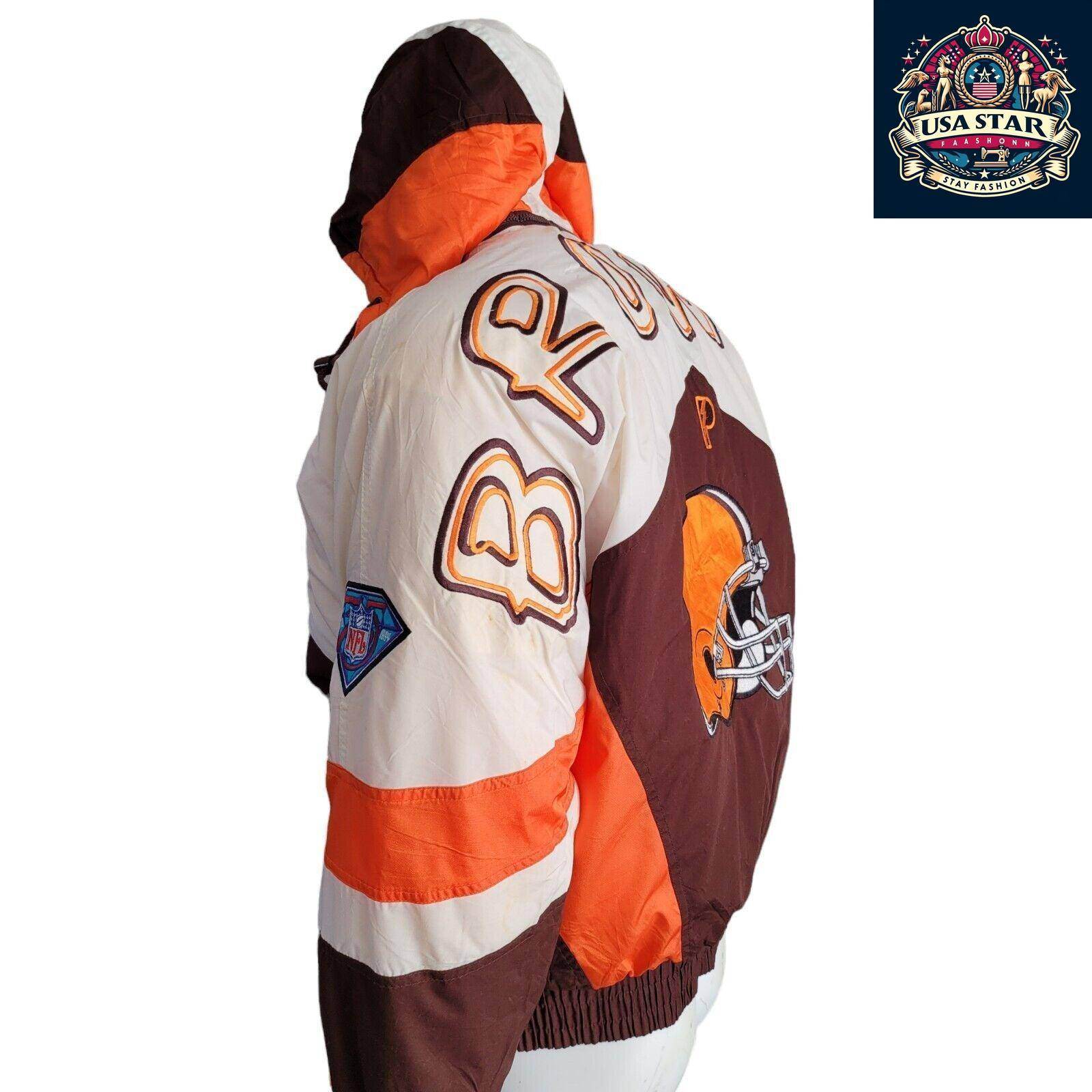 Cleveland Browns Jacket Pro Player 90s Vintage Style Men's Small - Medium with Hoodie and Embroidery - USASTARFASHION