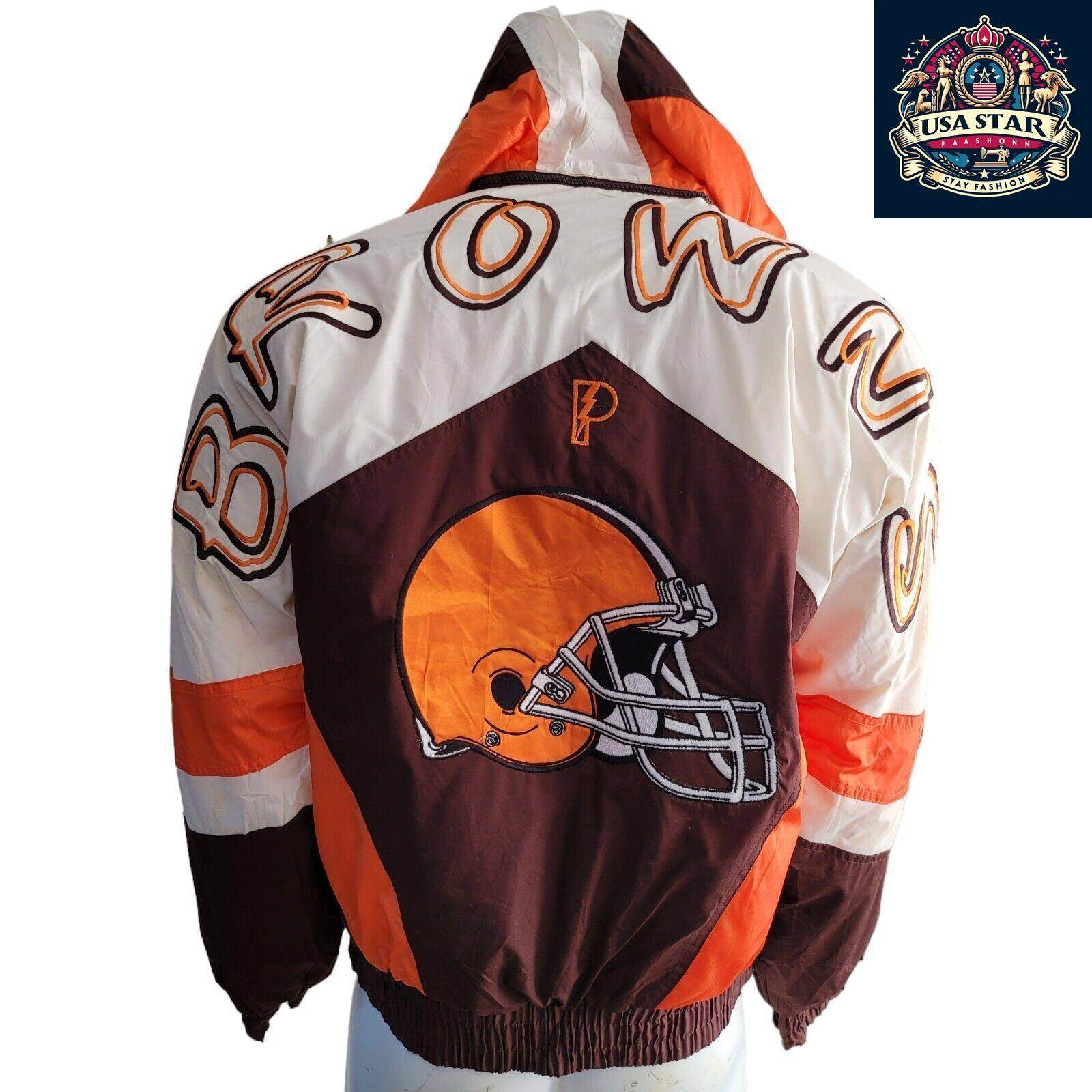 Cleveland Browns Jacket Pro Player 90s Vintage Style Men's Small - Medium with Hoodie and Embroidery - USASTARFASHION