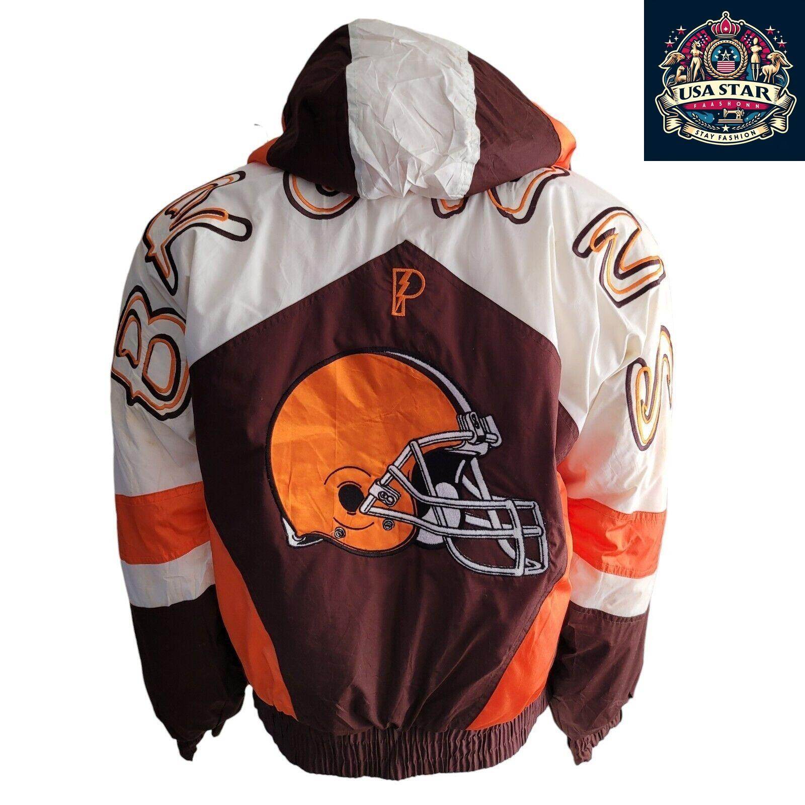 Cleveland Browns Jacket Pro Player 90s Vintage Style Men's Small - Medium with Hoodie and Embroidery - USASTARFASHION