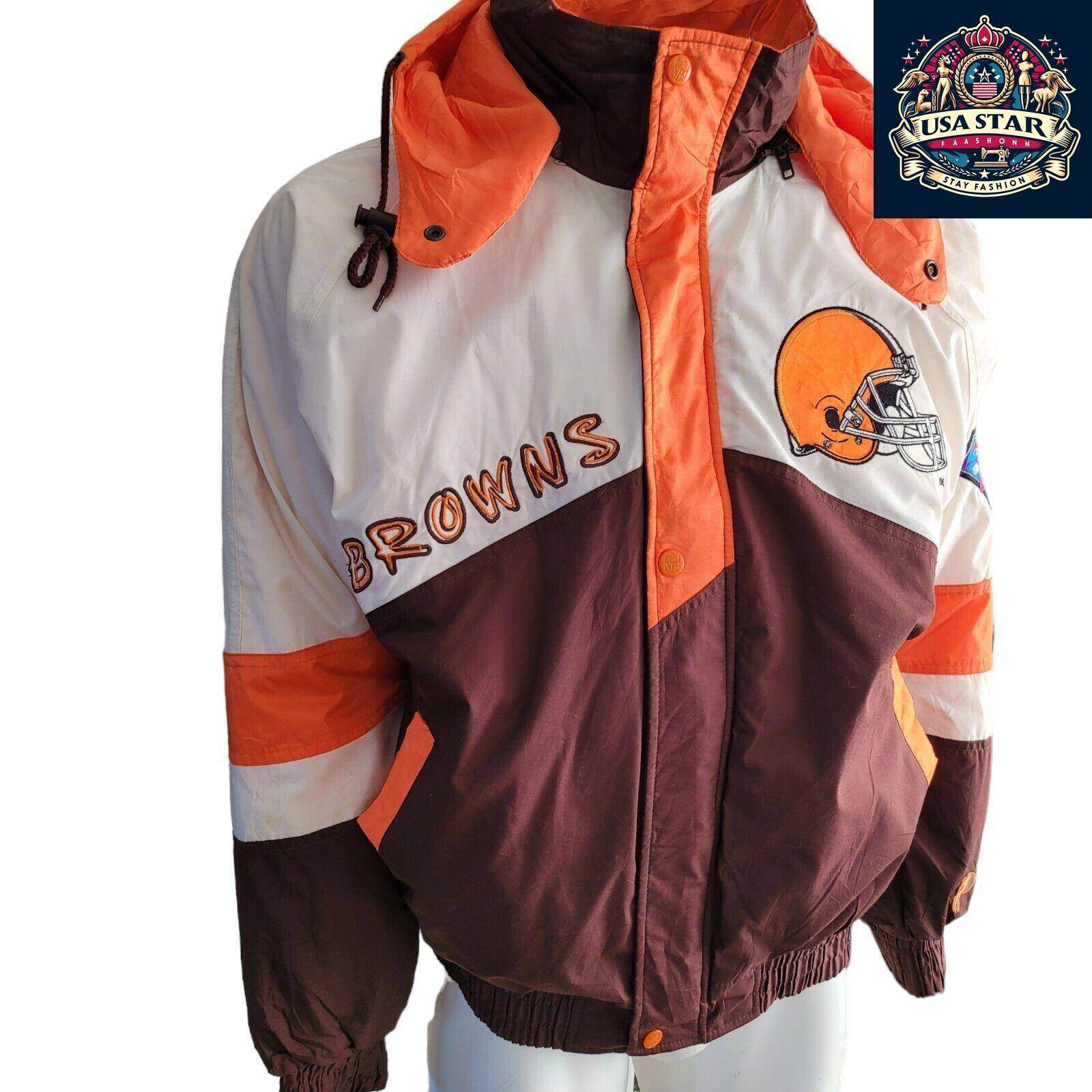 Cleveland Browns Jacket Pro Player 90s Vintage Style Men's Small - Medium with Hoodie and Embroidery - USASTARFASHION