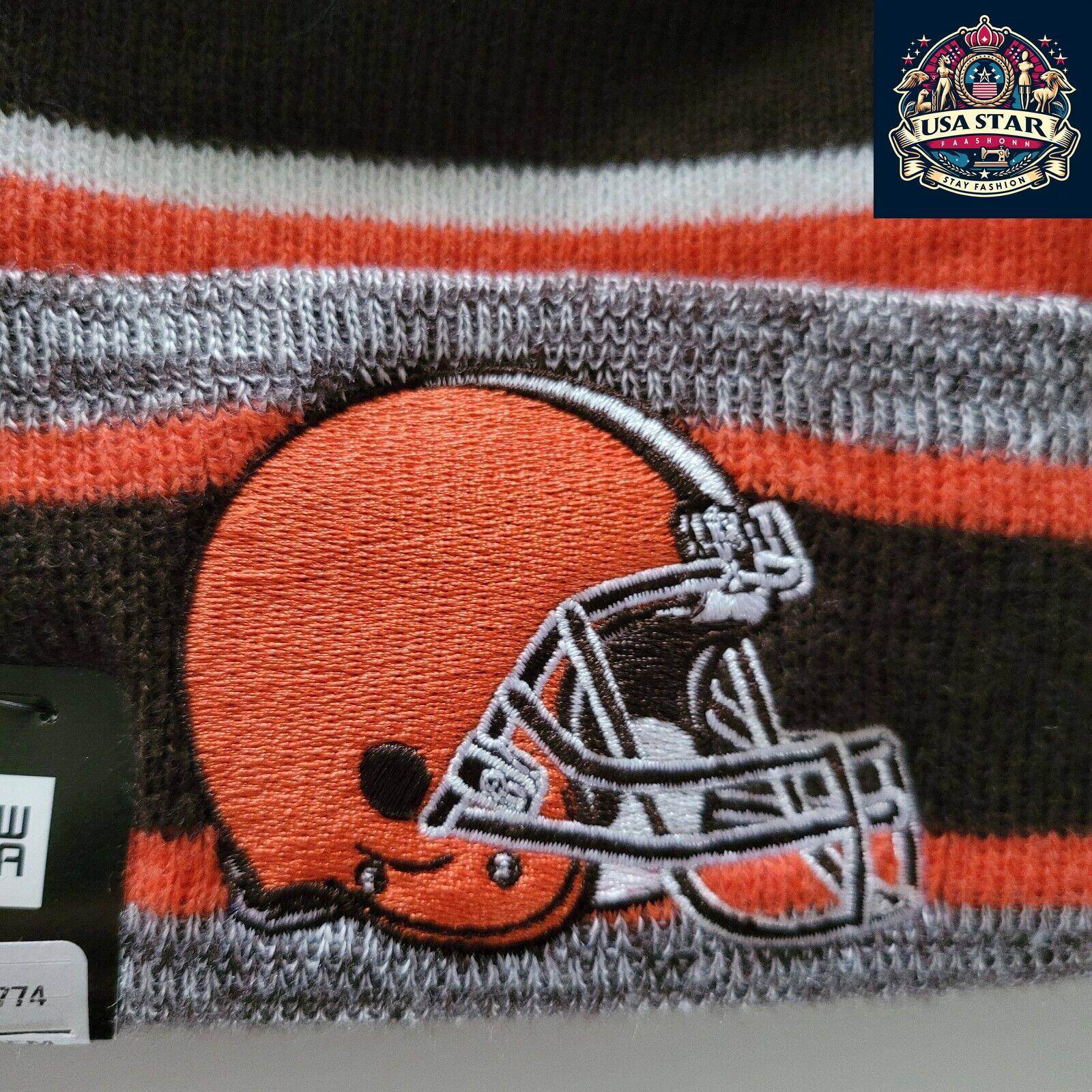 π Cleveland Browns Marled Stripe Pom New Era Beanie Hat - One Size ππΆπ - USASTARFASHION
