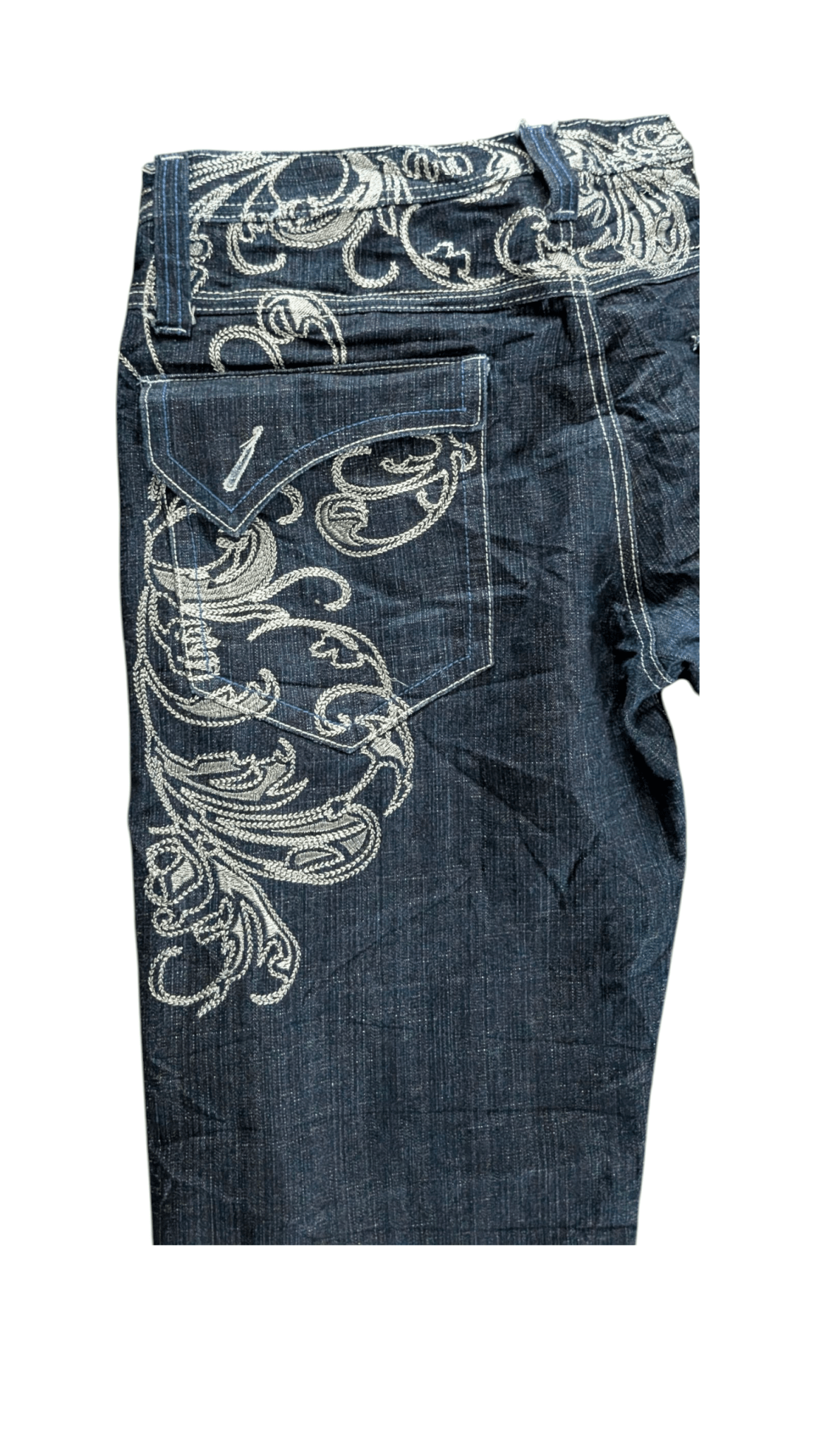 Delf W36 L32 Embroidered Jeans Baroque Floral Straight Leg Denim - USASTARFASHION